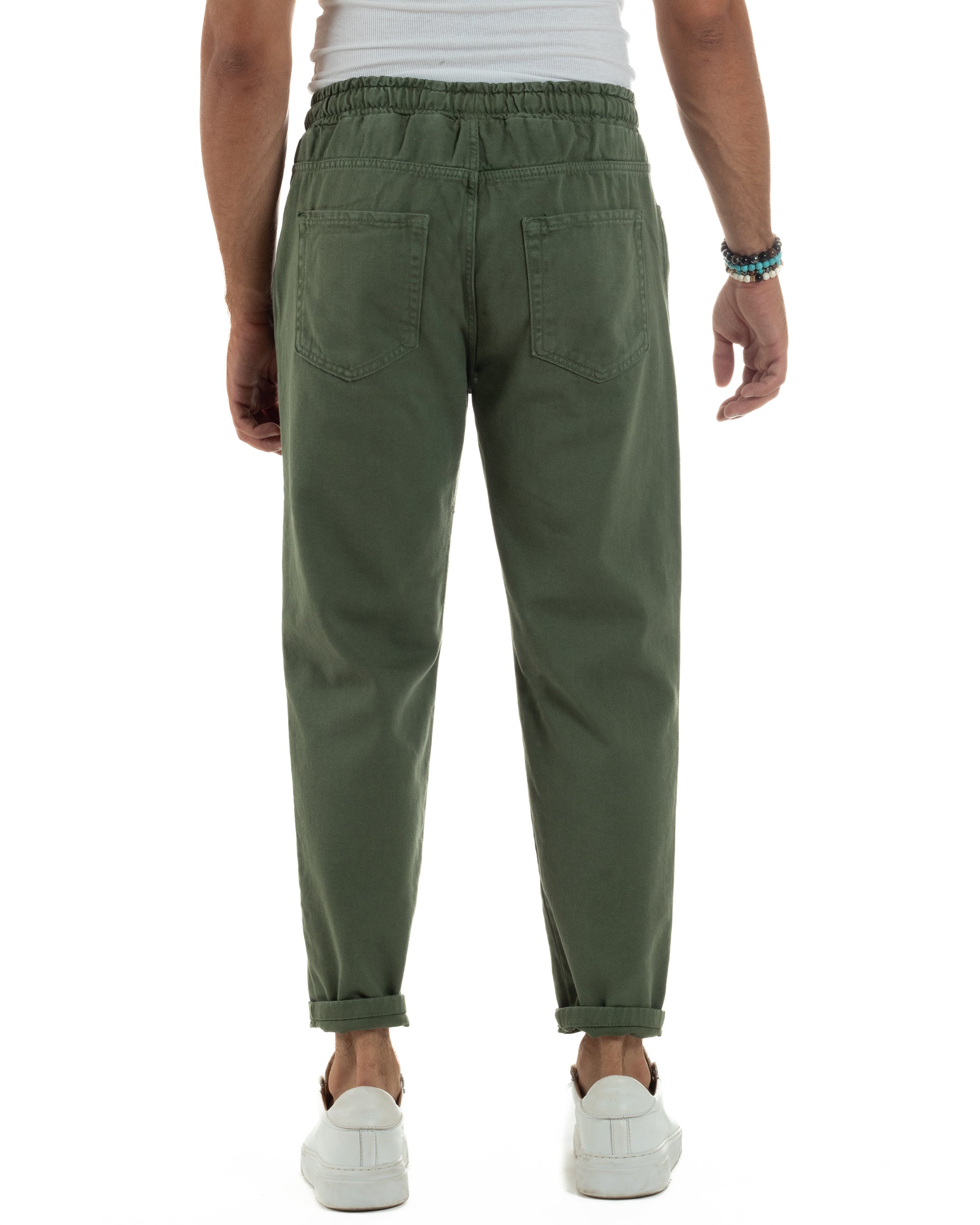 Jeans Jogger Cotone Loose Fit Basic Taglio Ginocchio Verde JS1130A