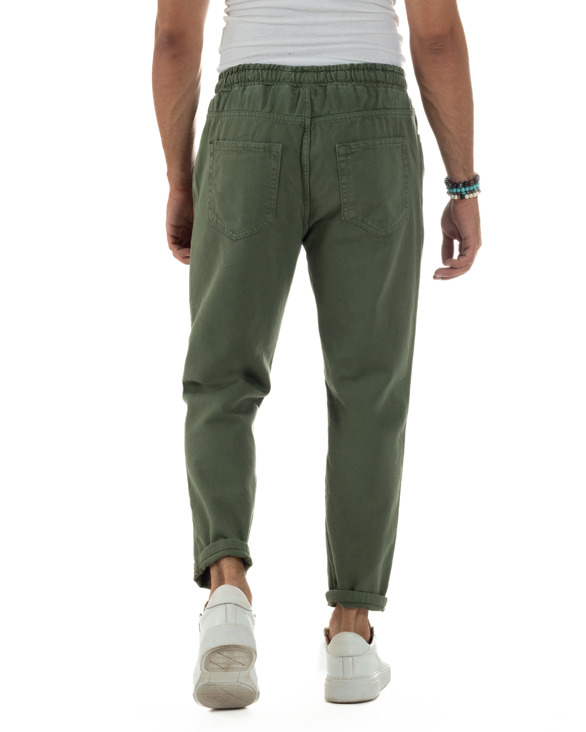 Jeans Jogger Cotone Loose Fit Basic Taglio Ginocchio Verde JS1130A
