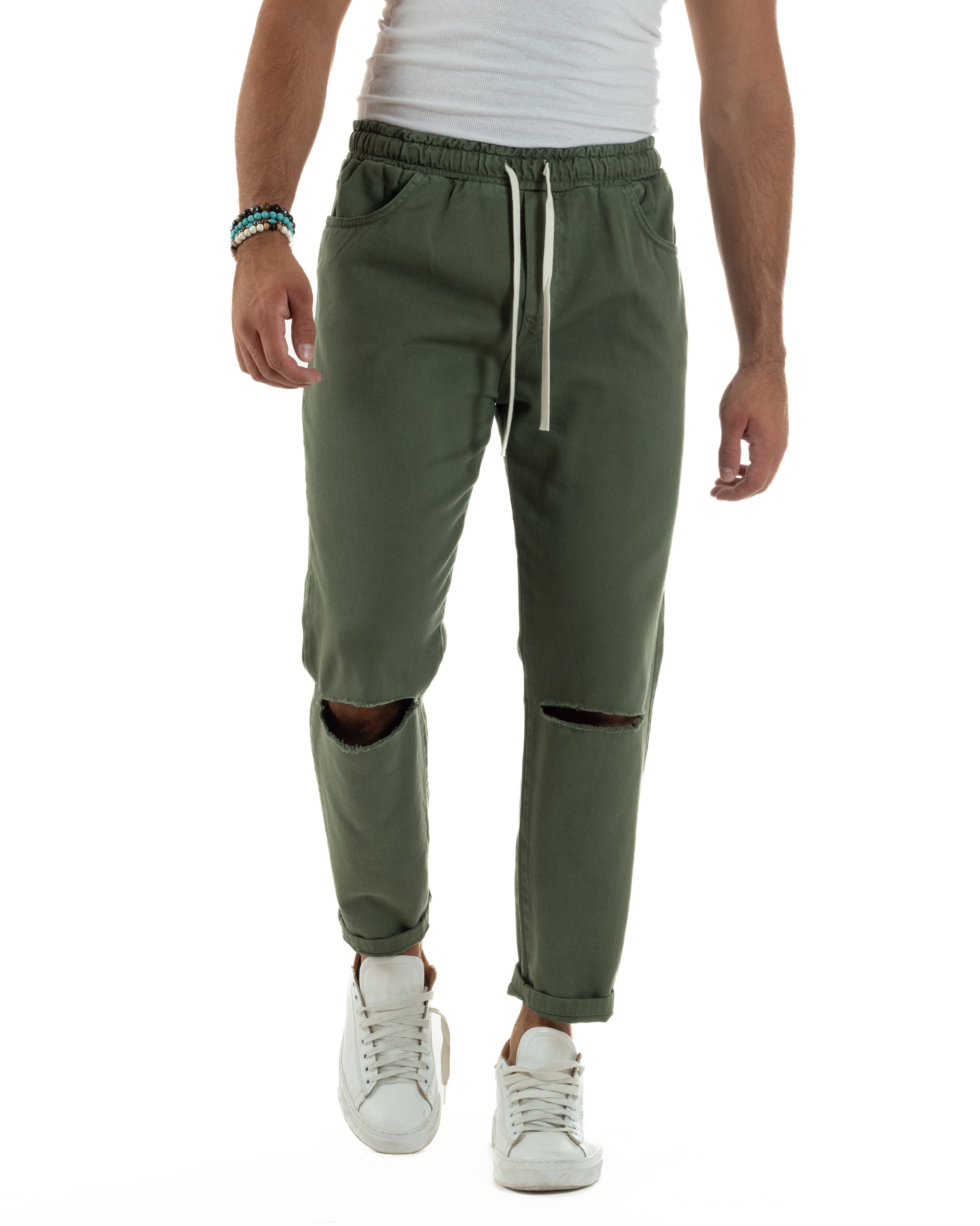 Basic Loose Fit Knielange Jogginghose aus Baumwolle Grün JS1130A