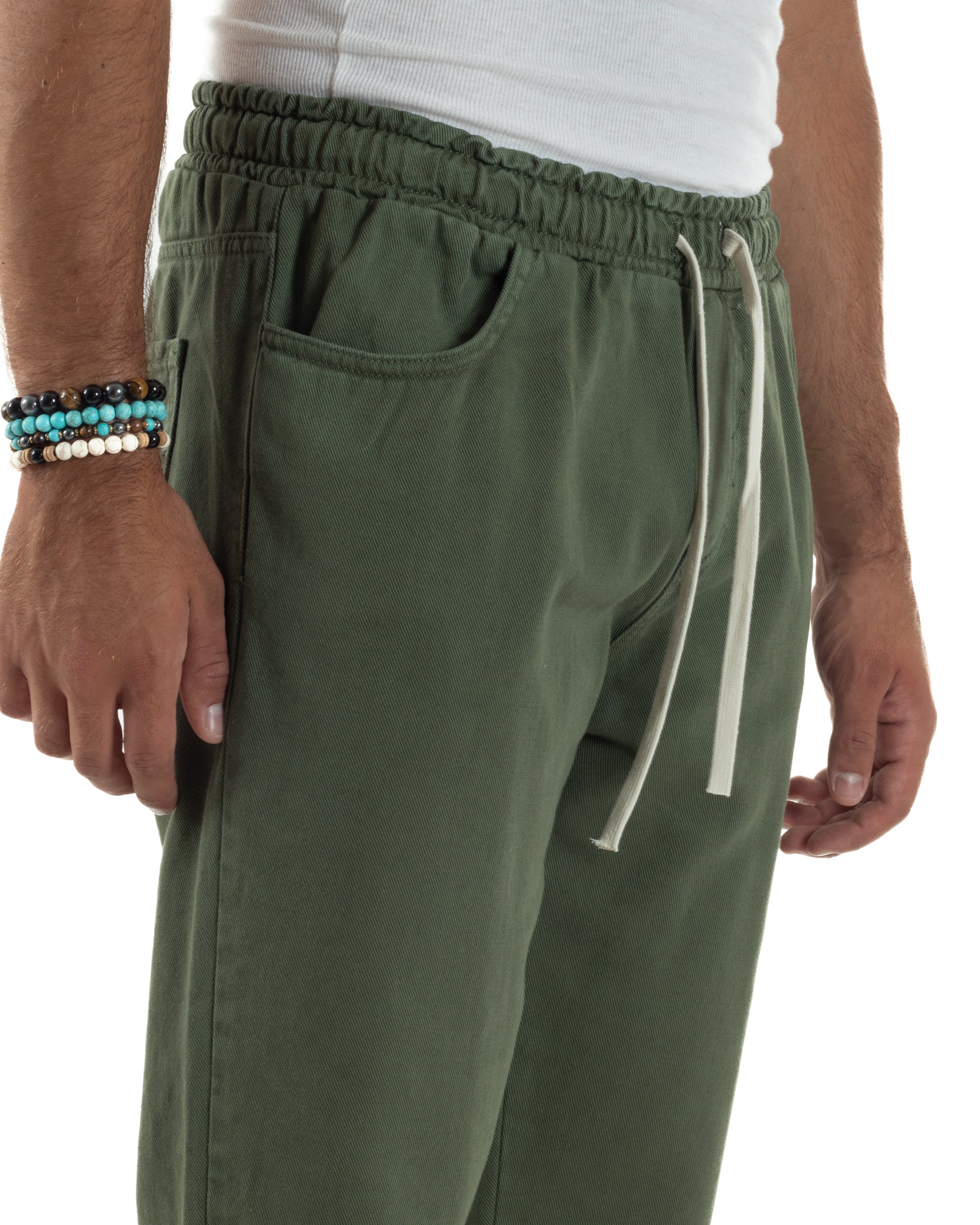 Jeans Jogger Cotone Loose Fit Basic Taglio Ginocchio Verde JS1130A