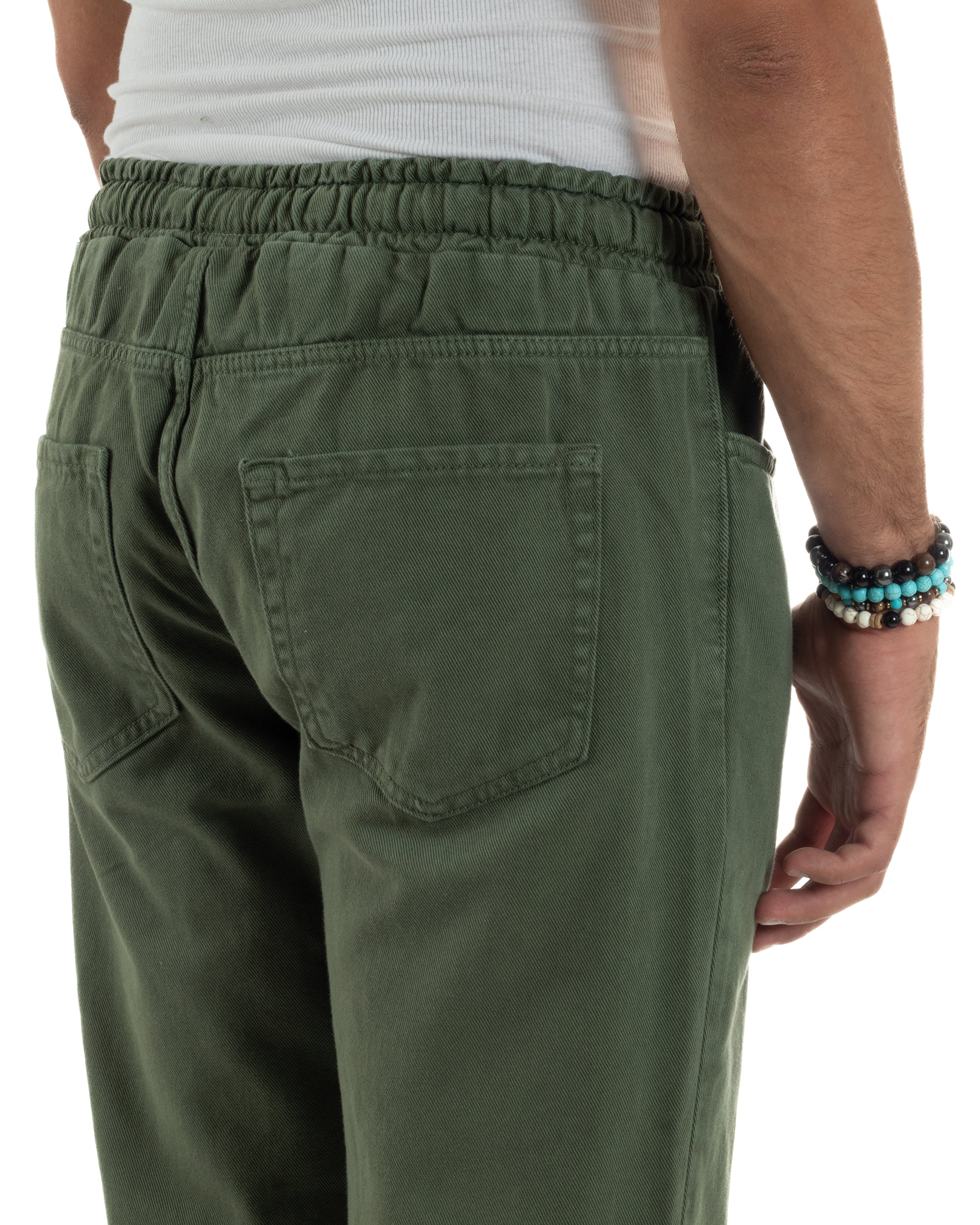 Jeans Jogger Cotone Loose Fit Basic Taglio Ginocchio Verde JS1130A