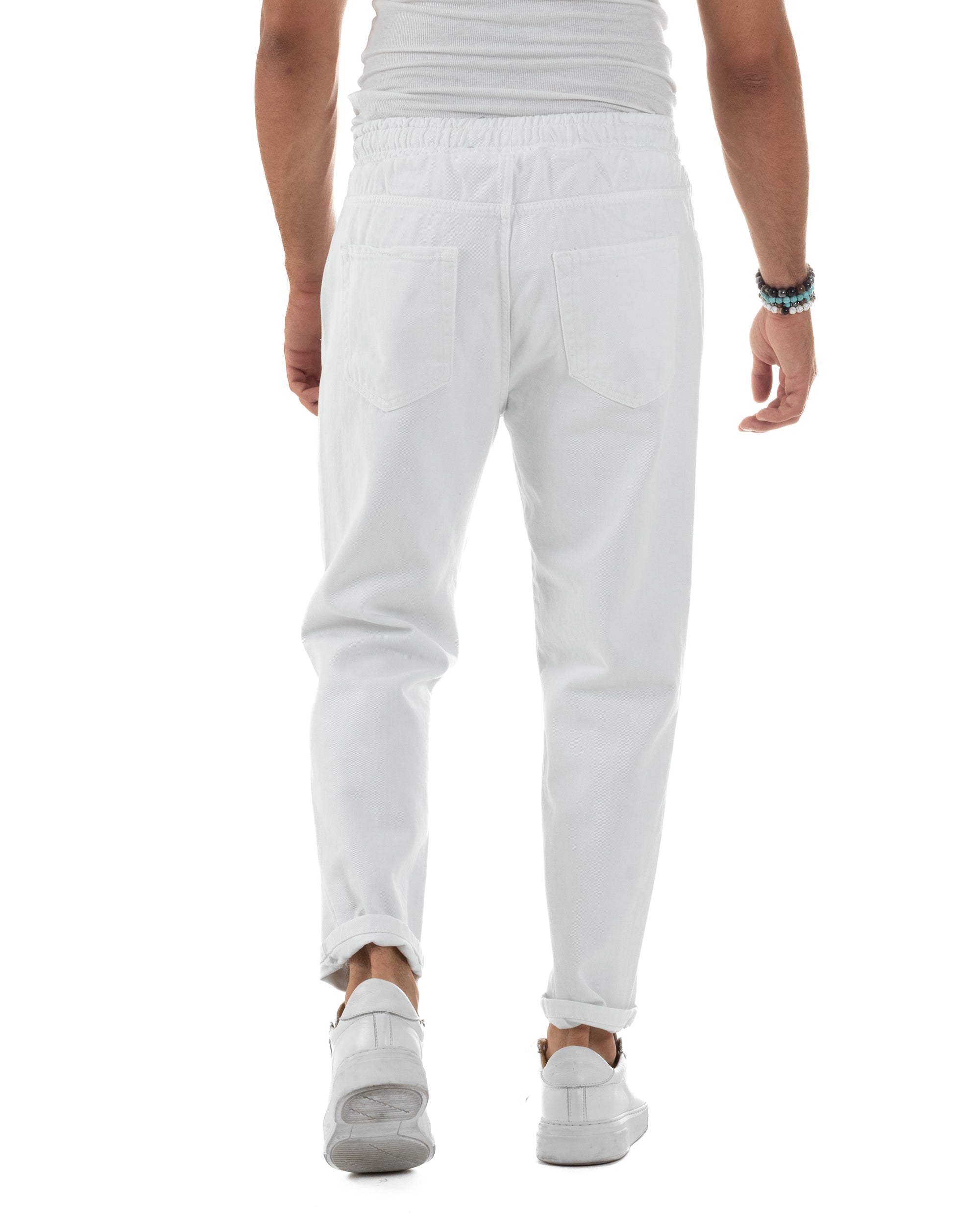 Jeans Jogger Cotone Loose Fit Basic Taglio Ginocchio Bianco JS1131A