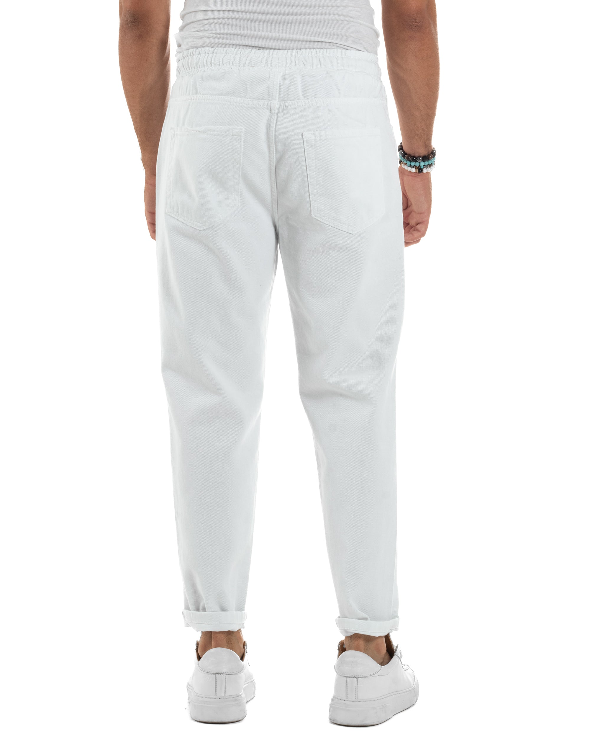 Jeans Jogger Cotone Loose Fit Basic Taglio Ginocchio Bianco JS1131A