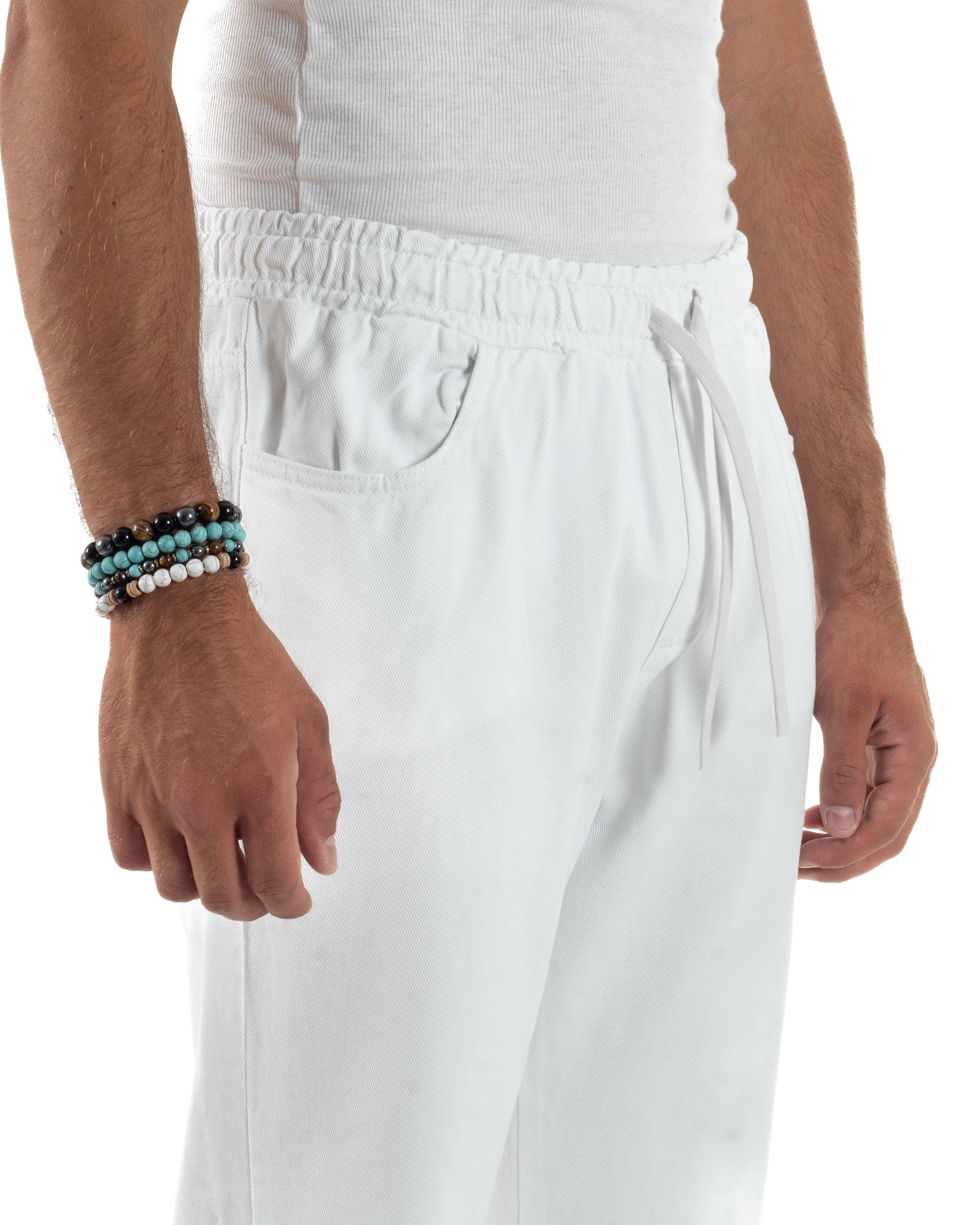 Jeans Jogger Cotone Loose Fit Basic Taglio Ginocchio Bianco JS1131A