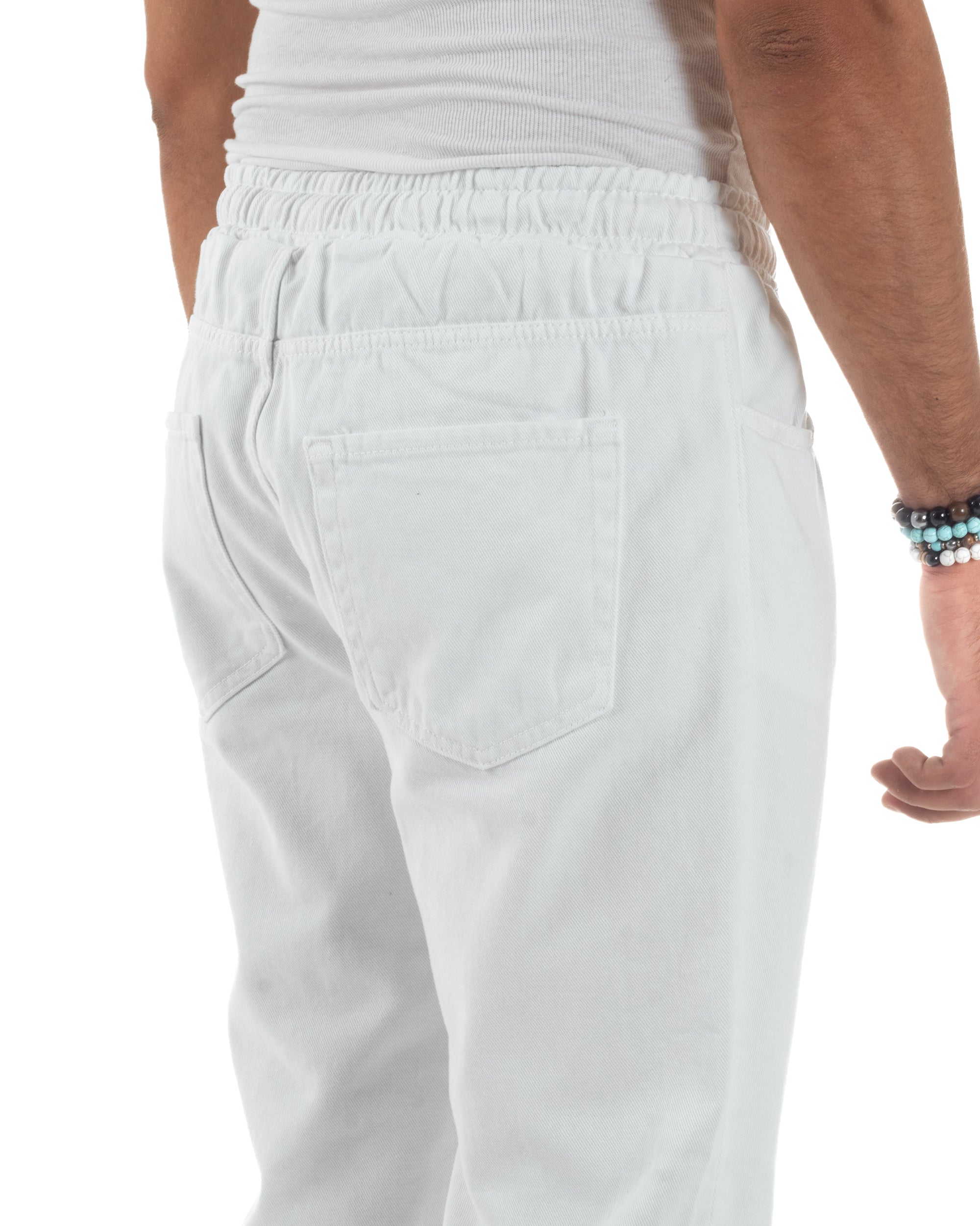 Jeans Jogger Cotone Loose Fit Basic Taglio Ginocchio Bianco JS1131A