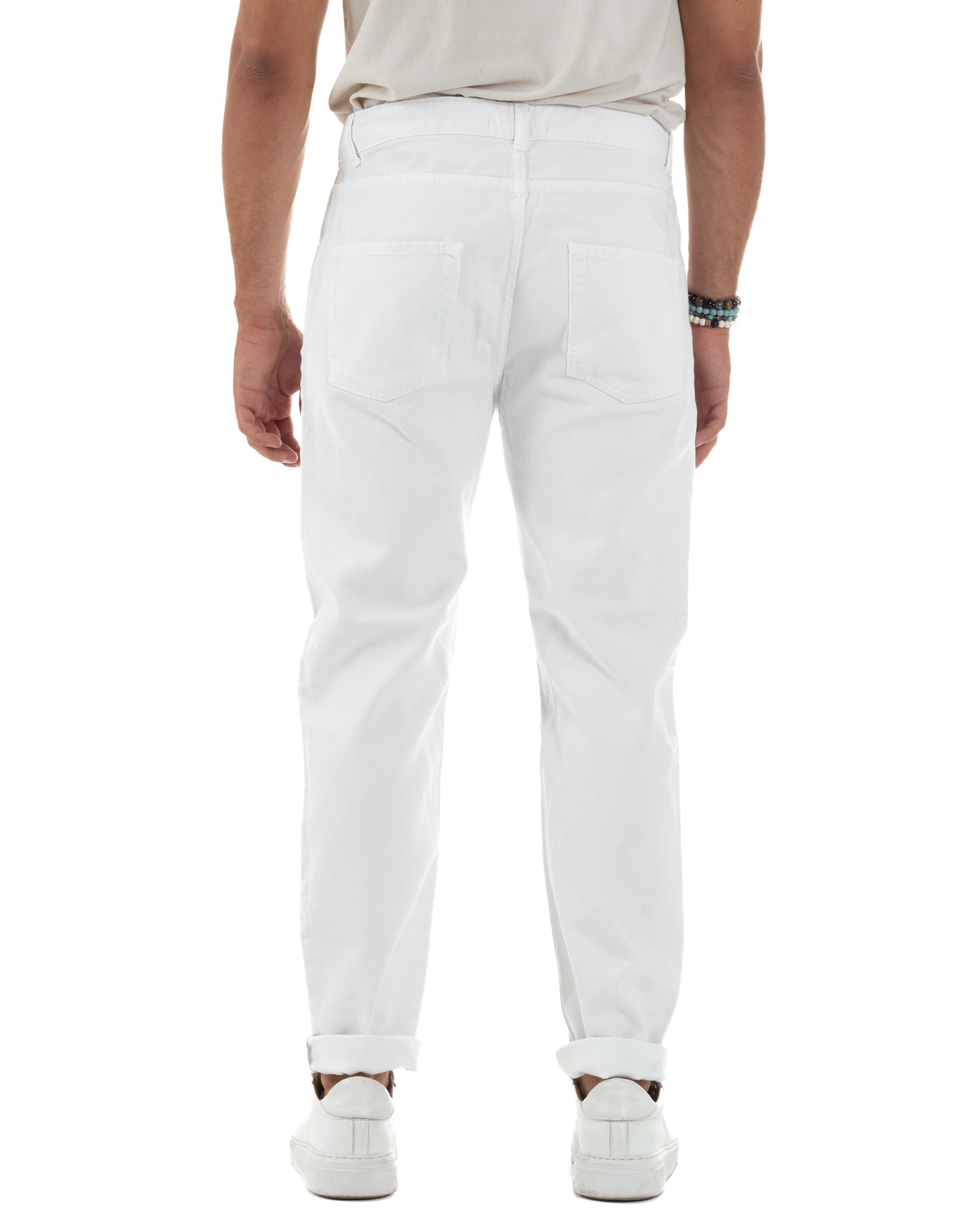 Jeans Uomo Loose Fit Pantaloni Taglio Ginocchio Casual Basic Bianco JS1133A