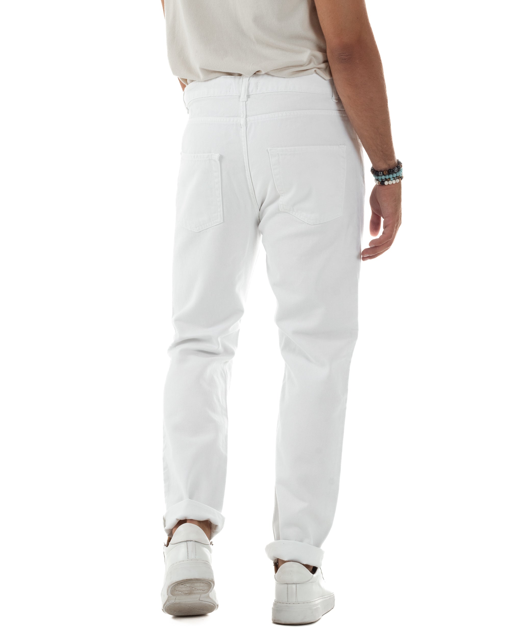 Jeans Uomo Loose Fit Pantaloni Taglio Ginocchio Casual Basic Bianco JS1133A