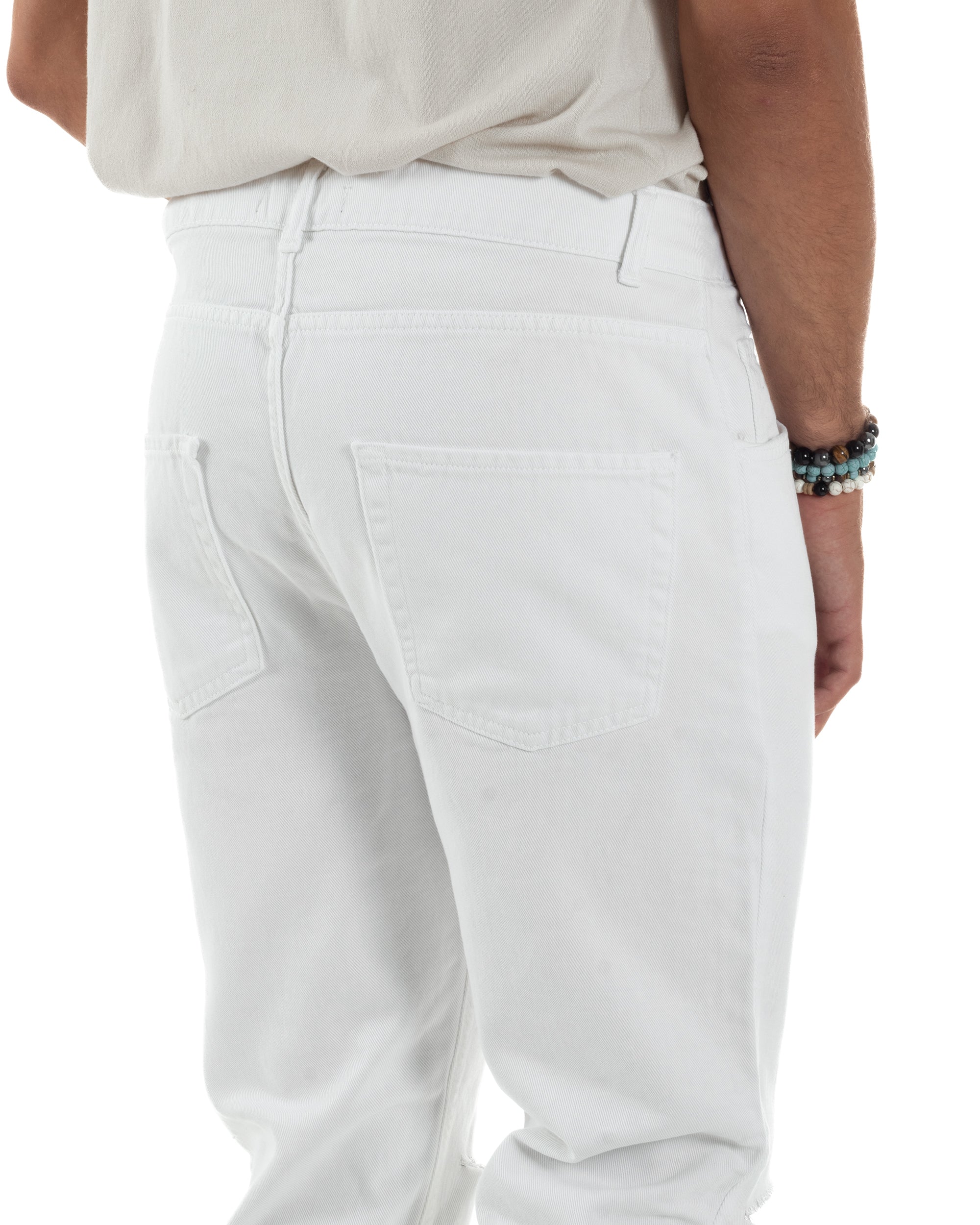Jeans Uomo Loose Fit Pantaloni Taglio Ginocchio Casual Basic Bianco JS1133A