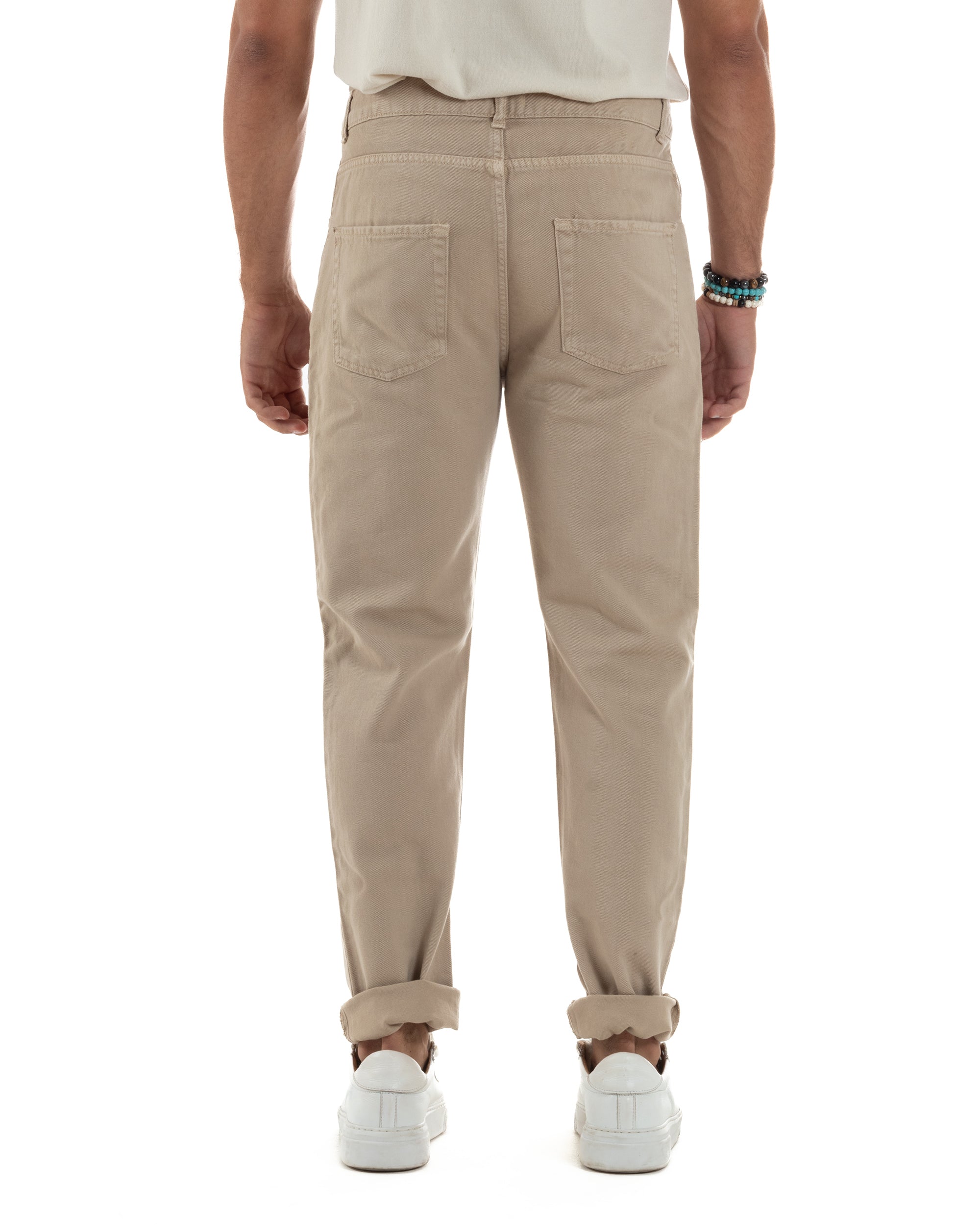 Jeans Uomo Loose Fit Pantaloni Taglio Ginocchio Casual Basic Beige JS1134A