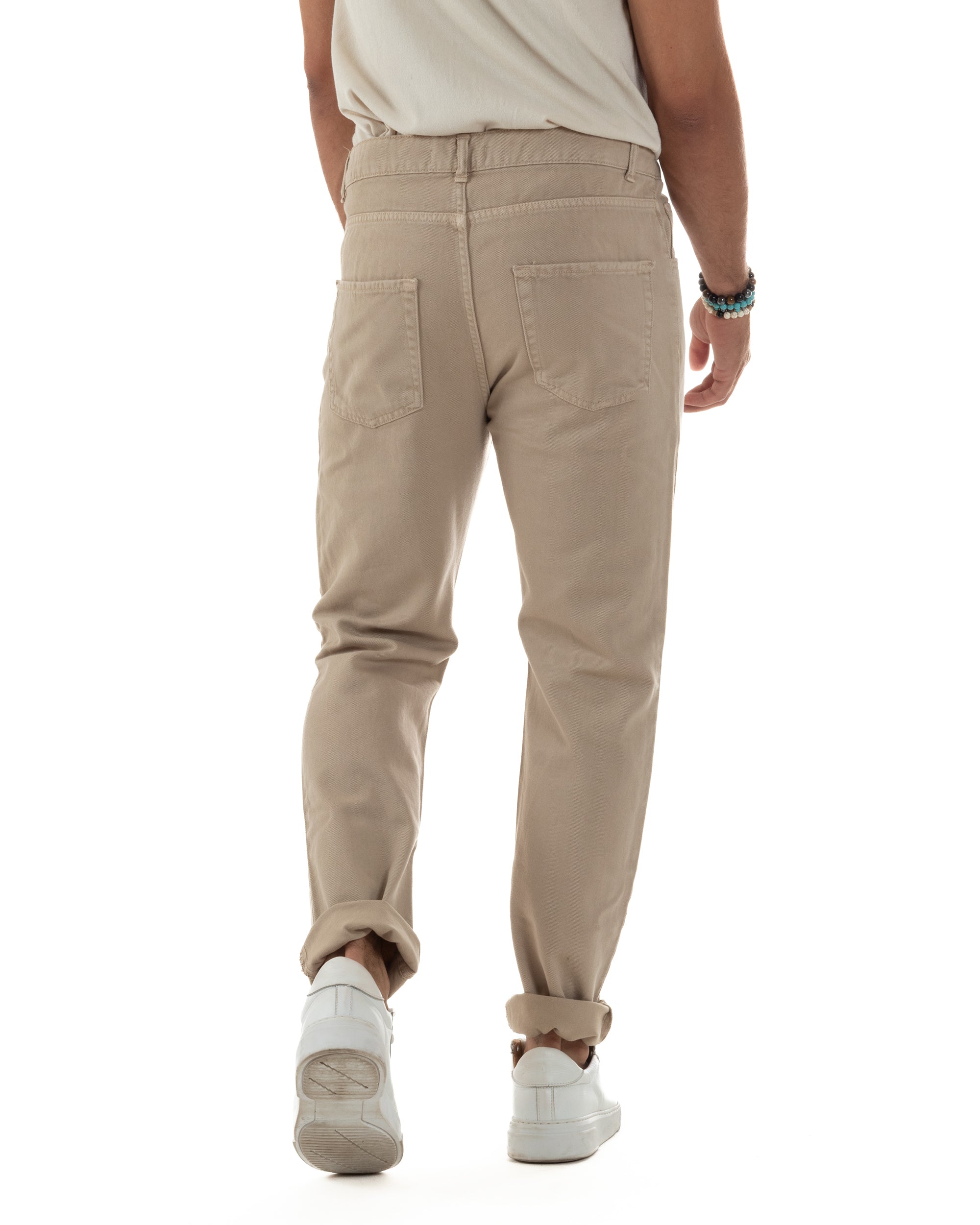 Jeans Uomo Loose Fit Pantaloni Taglio Ginocchio Casual Basic Beige JS1134A
