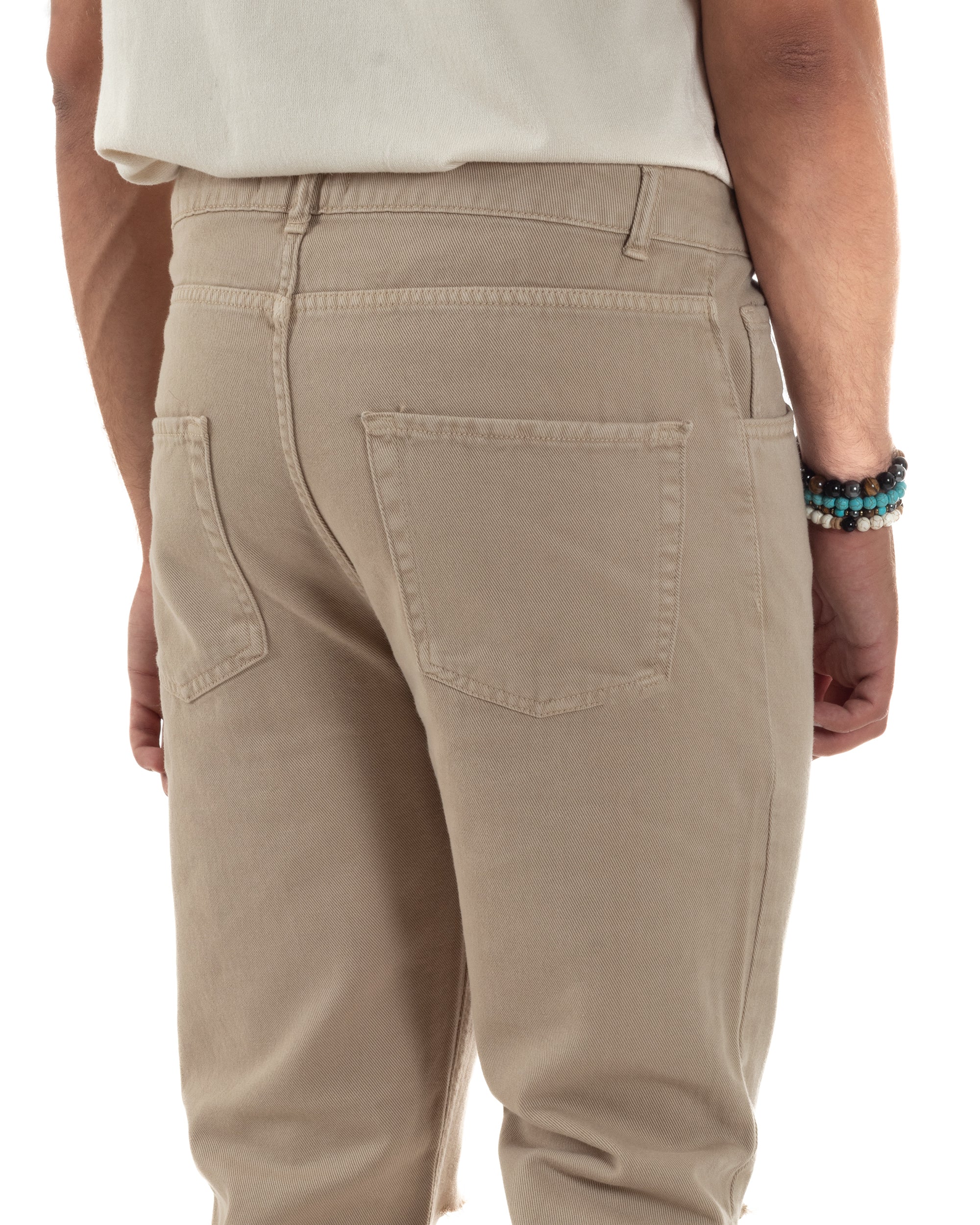 Jeans Uomo Loose Fit Pantaloni Taglio Ginocchio Casual Basic Beige JS1134A