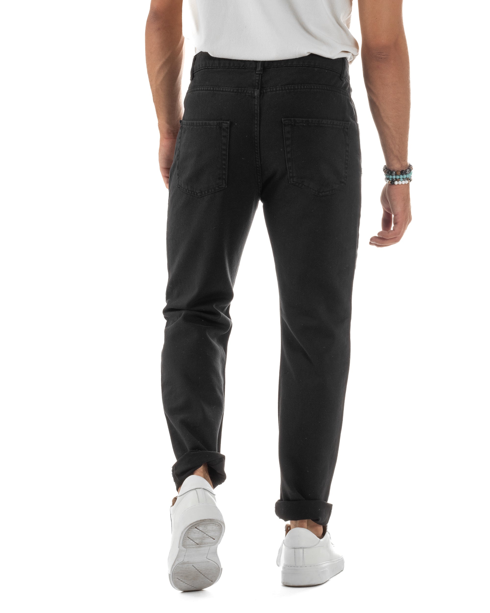 Jeans Uomo Loose Fit Pantaloni Taglio Ginocchio Casual Basic Nero JS1135A