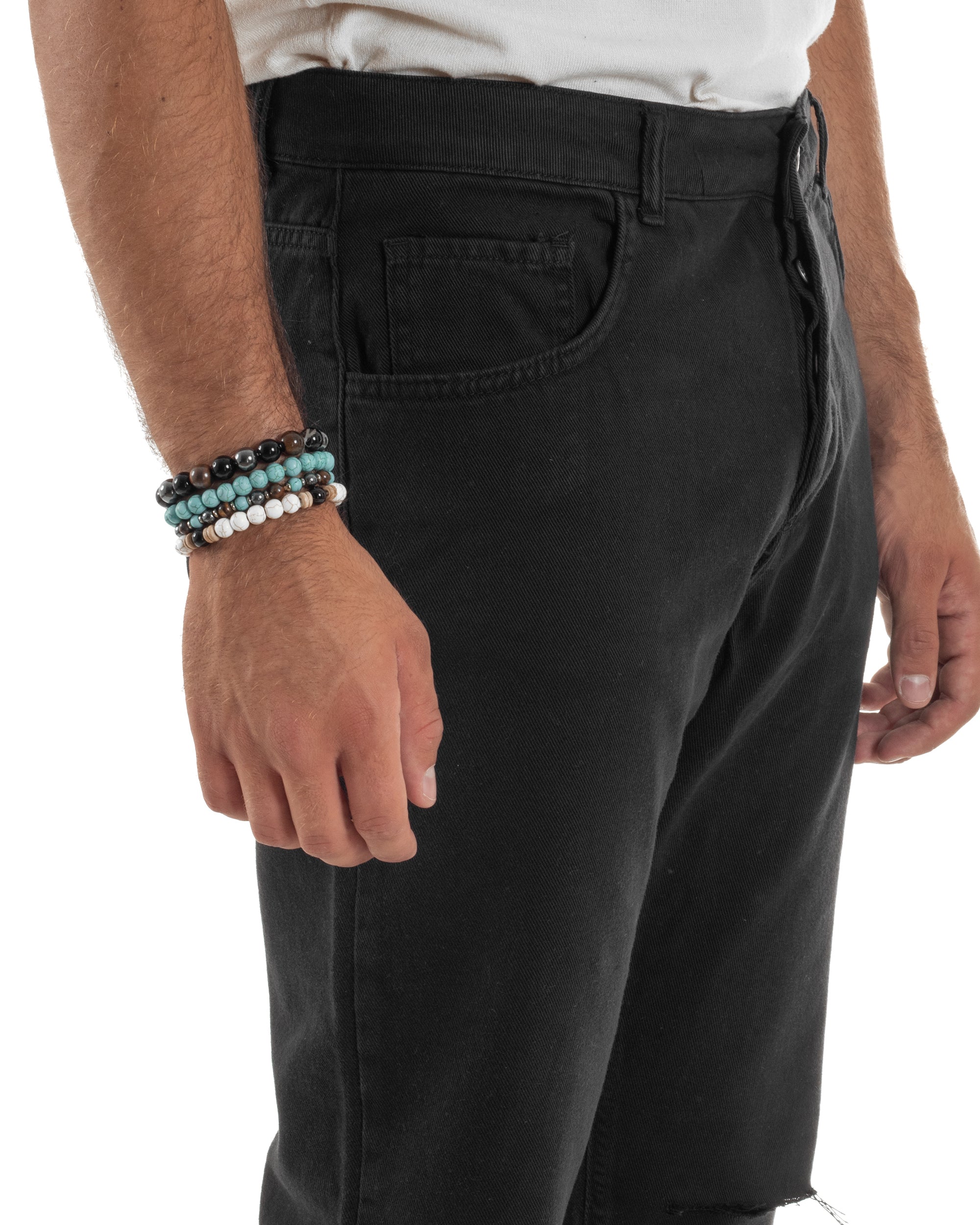 Jeans Uomo Loose Fit Pantaloni Taglio Ginocchio Casual Basic Nero JS1135A