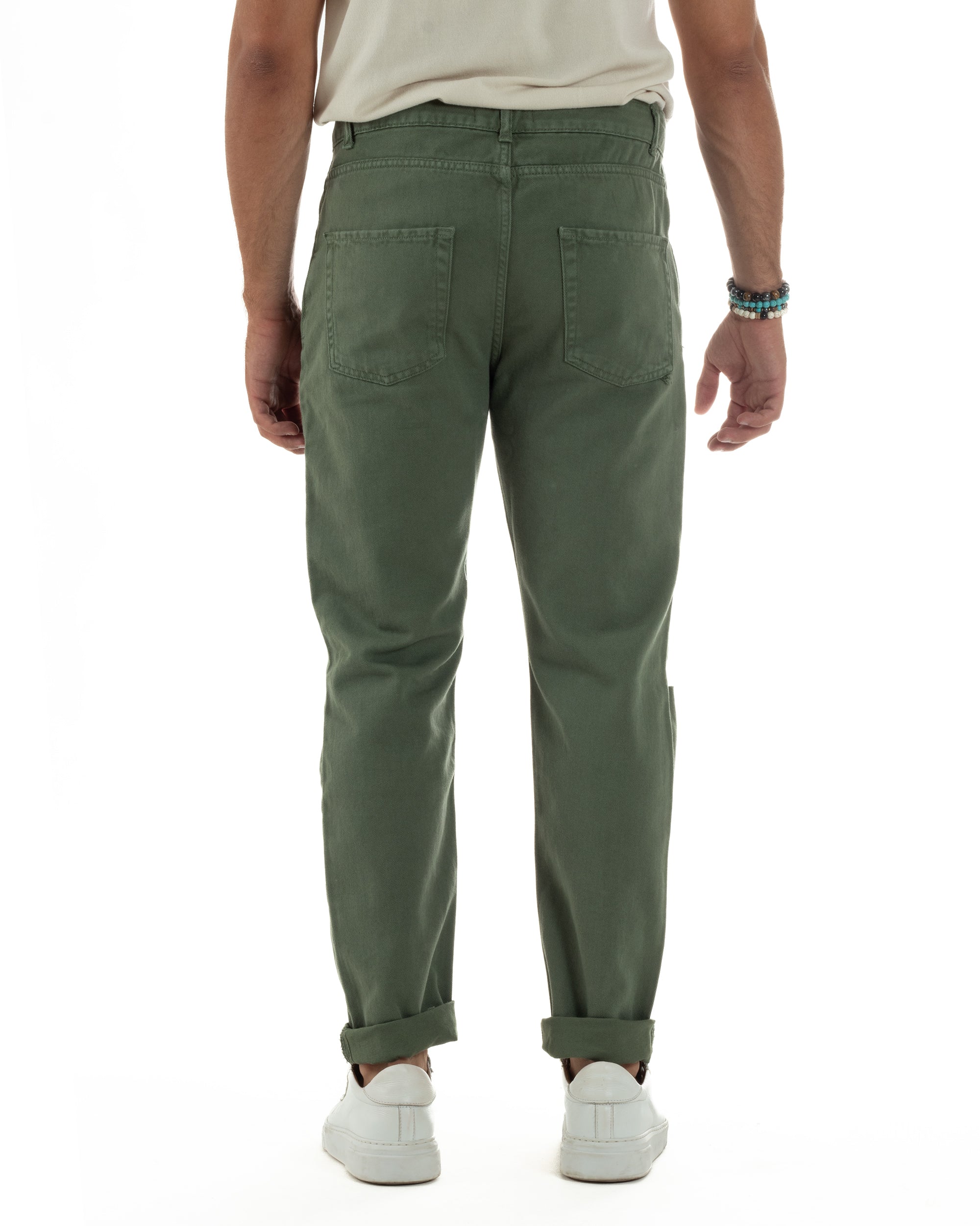 Jeans Uomo Loose Fit Pantaloni Taglio Ginocchio Casual Basic Verde JS1136A