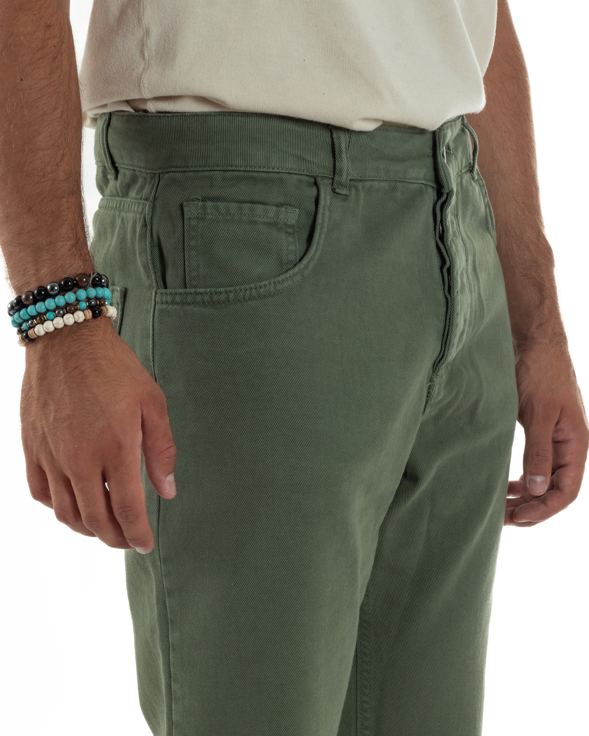 Jeans Uomo Loose Fit Pantaloni Taglio Ginocchio Casual Basic Verde JS1136A