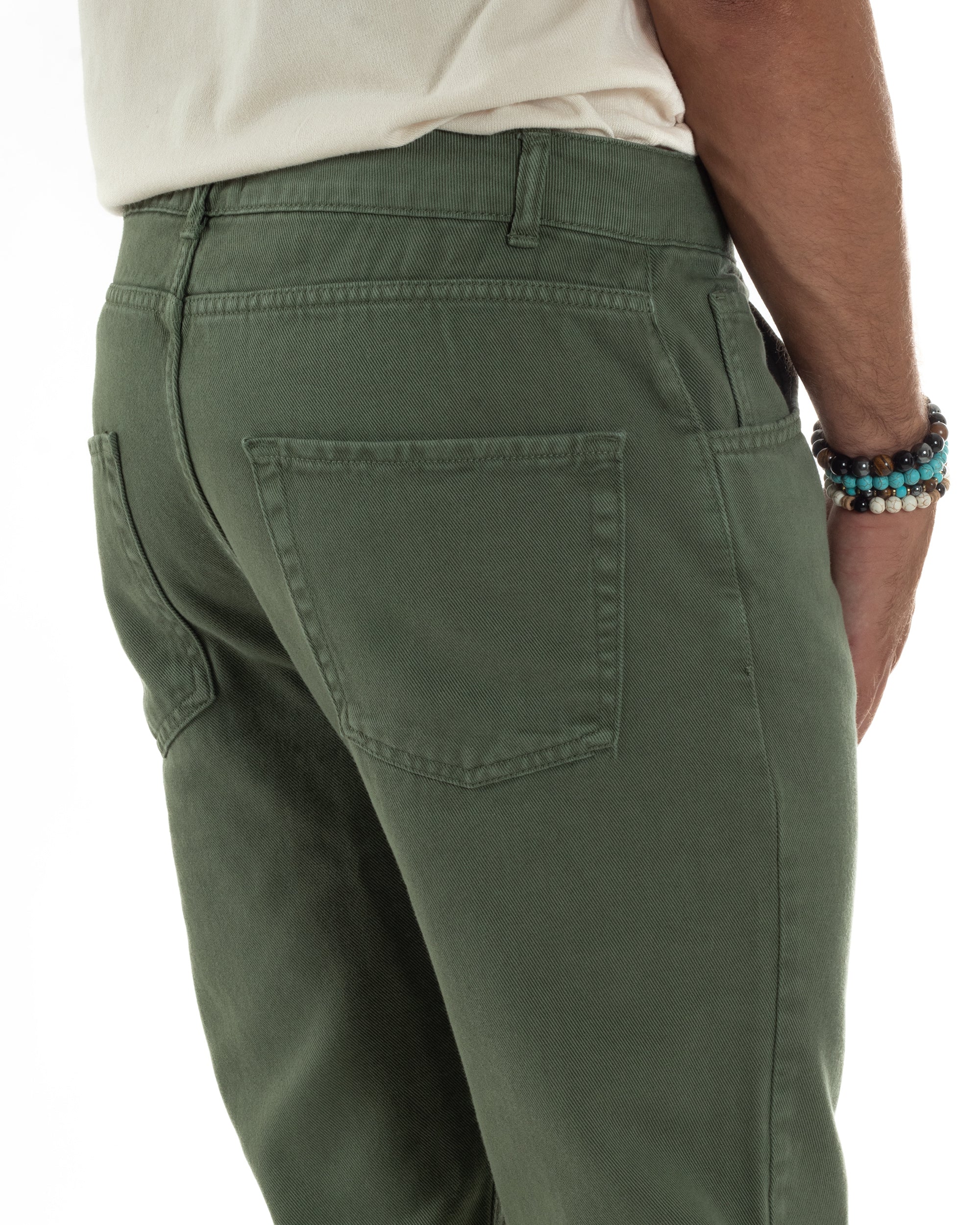 Jeans Uomo Loose Fit Pantaloni Taglio Ginocchio Casual Basic Verde JS1136A