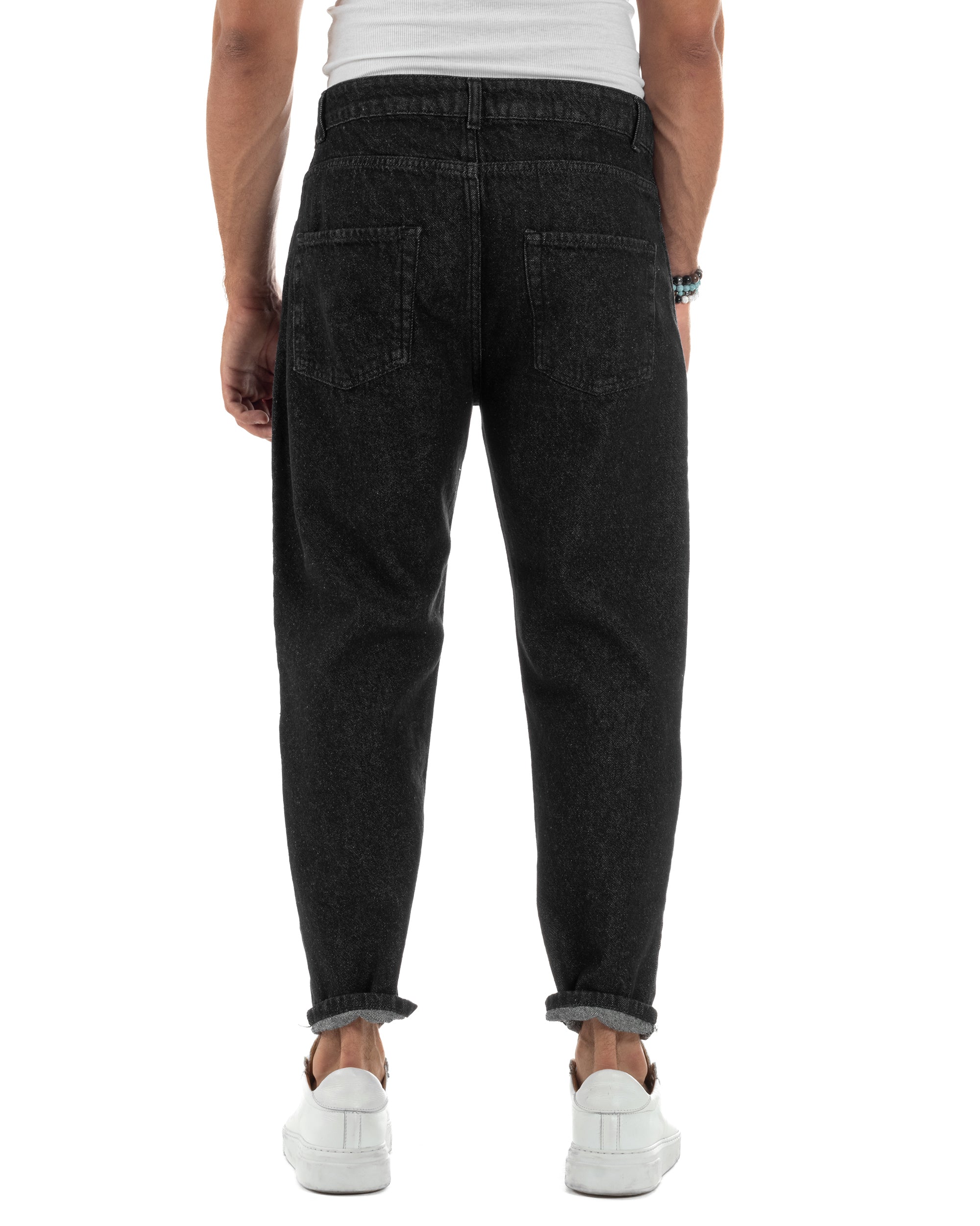 Jeans Regular Fit Denim Nero Taglio Ginocchio JS1137A