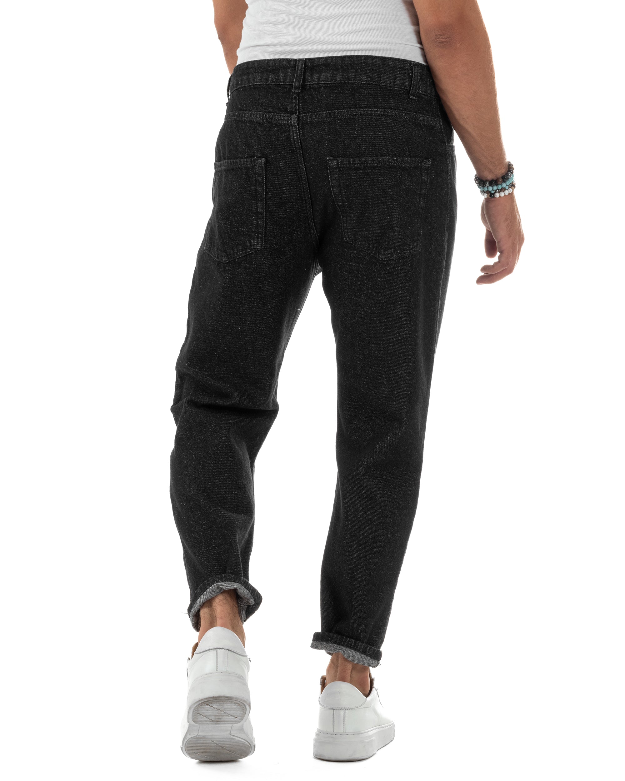 Jeans Regular Fit Denim Nero Taglio Ginocchio JS1137A