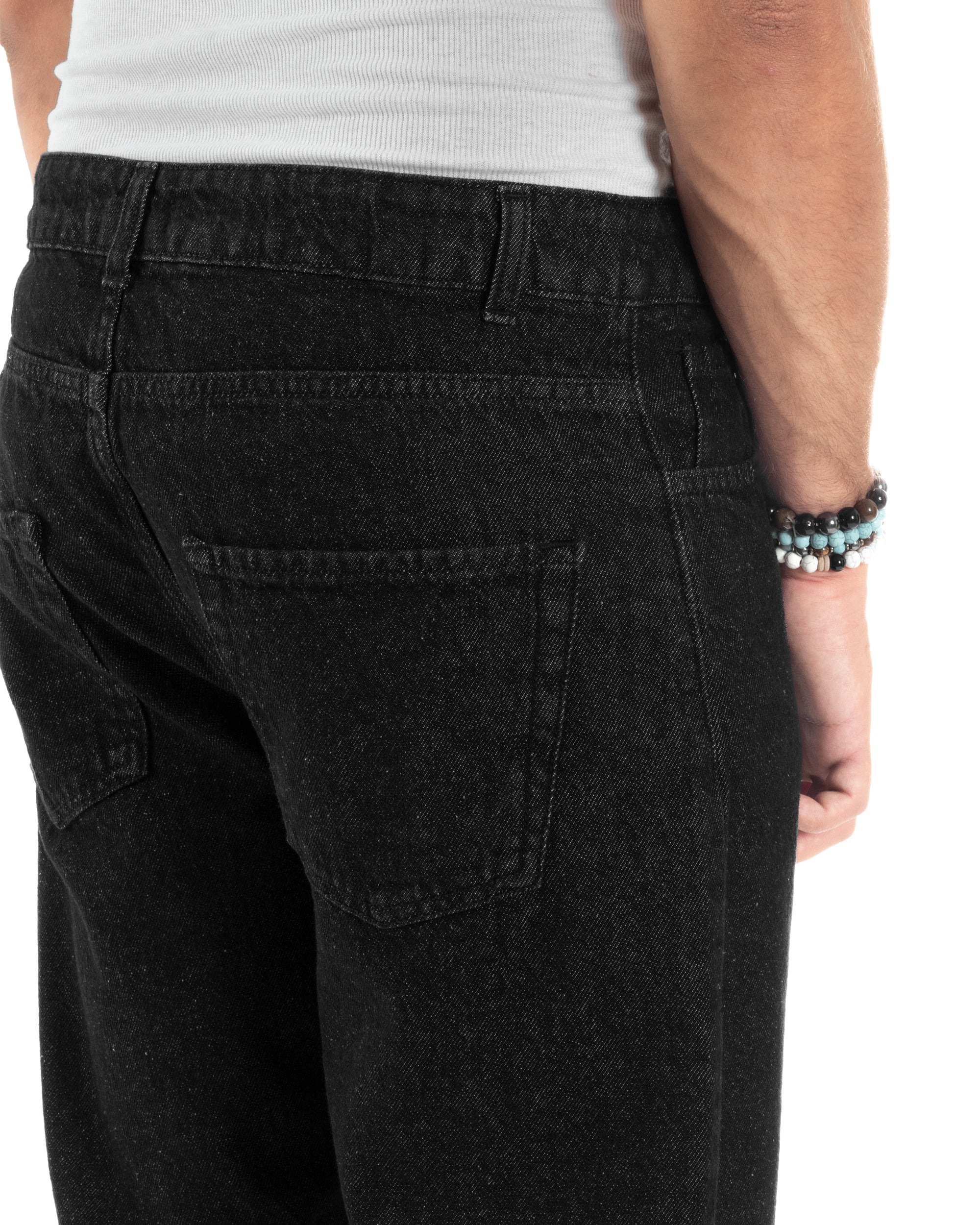 Jeans Regular Fit Denim Nero Taglio Ginocchio JS1137A