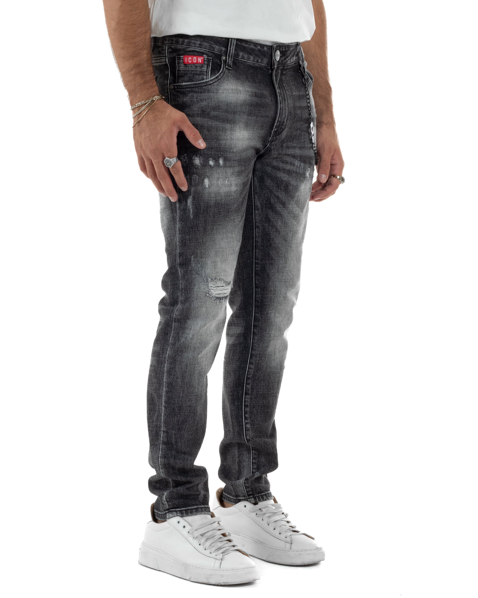 Jeans Uomo Slim Fit Grigio Sfumato Rotture ICON ICUF2W6D006