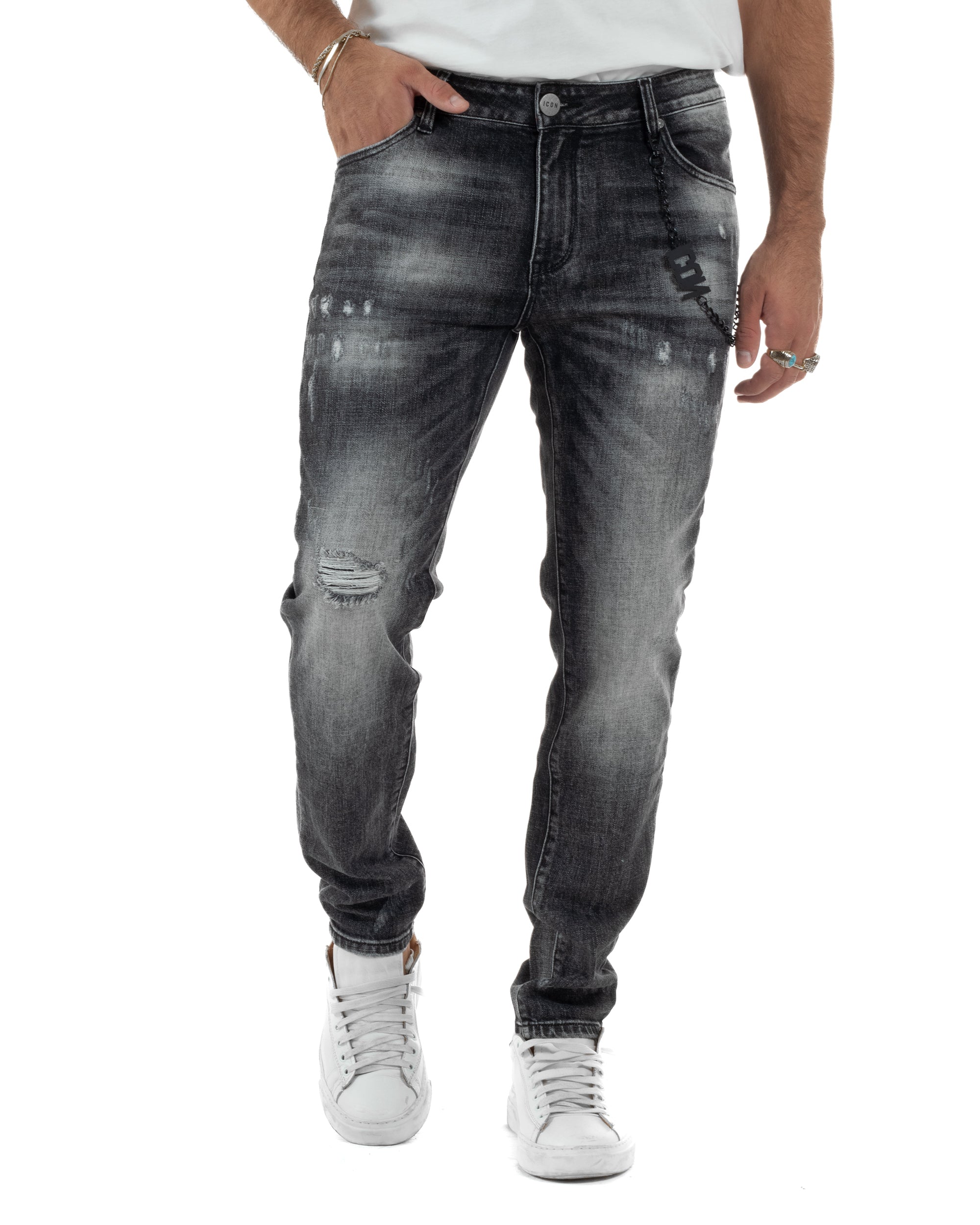 Jeans Uomo Slim Fit Grigio Sfumato Rotture ICON ICUF2W6D006