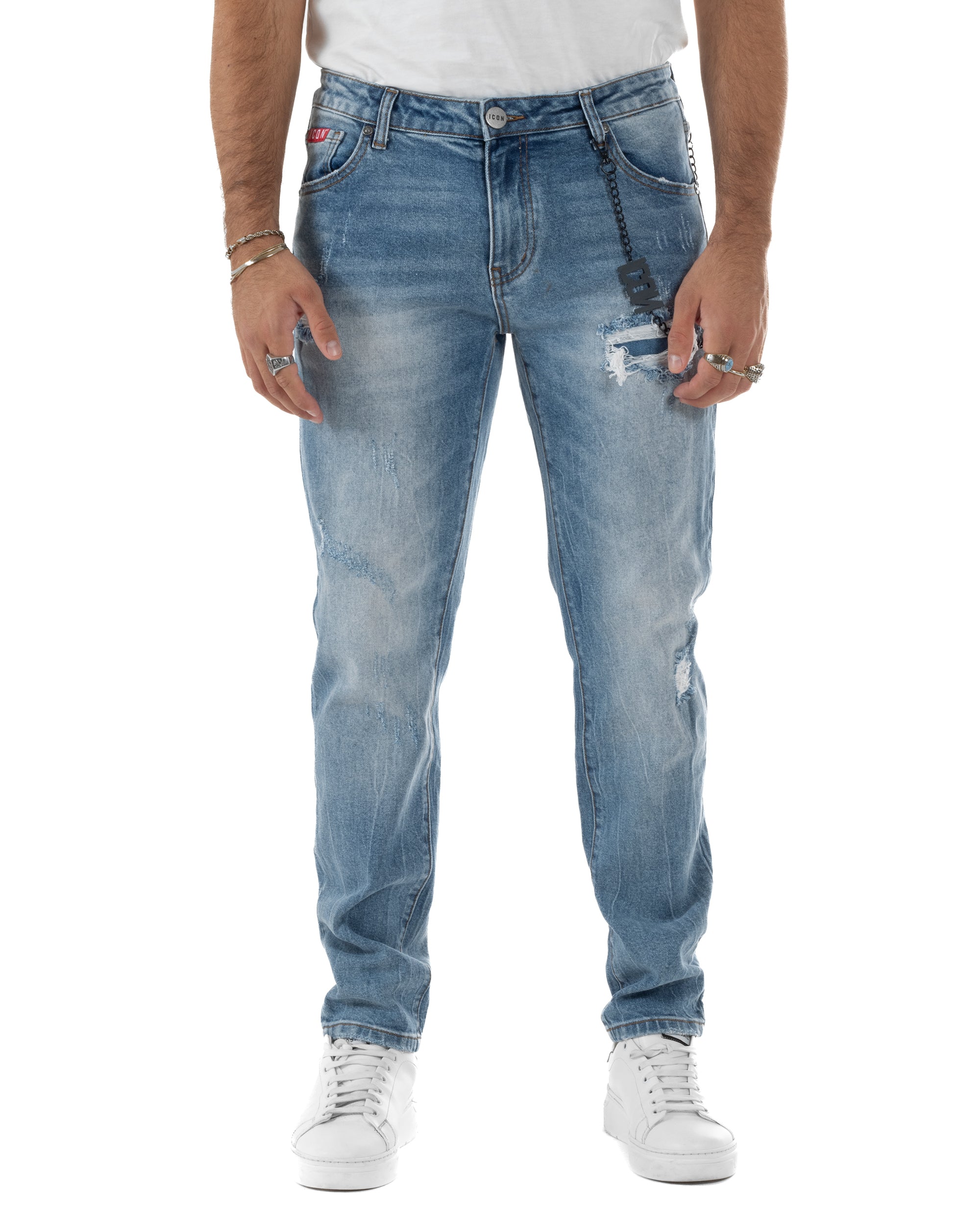 Jeans Uomo Slim Fit Denim Chiaro Sfumato Rotture ICON ICUF2W6D012
