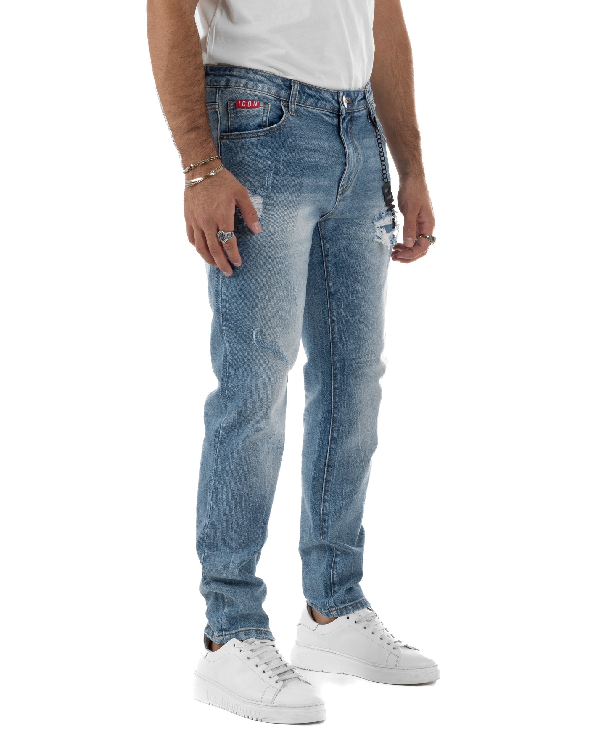 Jeans Uomo Slim Fit Denim Chiaro Sfumato Rotture ICON ICUF2W6D012