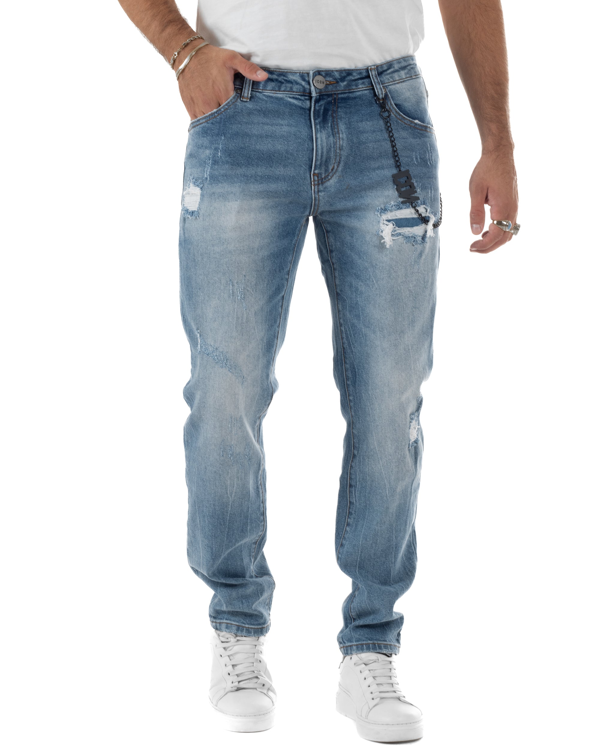 Jeans Uomo Slim Fit Denim Chiaro Sfumato Rotture ICON ICUF2W6D012
