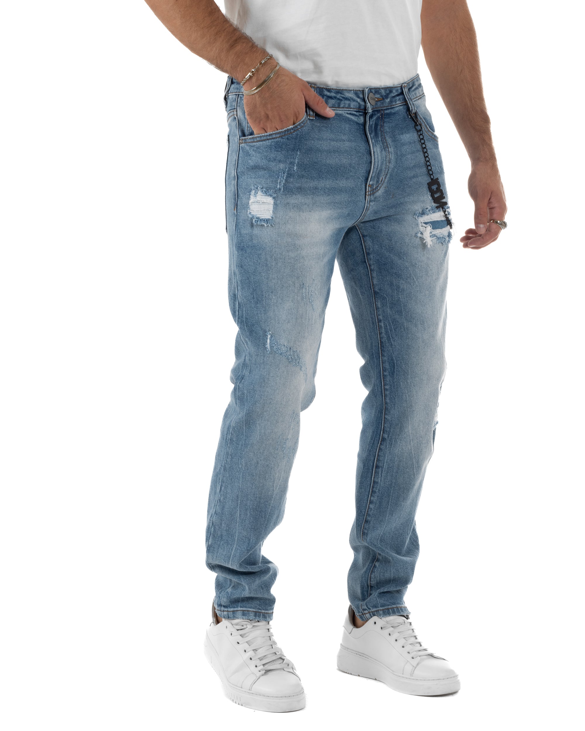 Jeans Uomo Slim Fit Denim Chiaro Sfumato Rotture ICON ICUF2W6D012