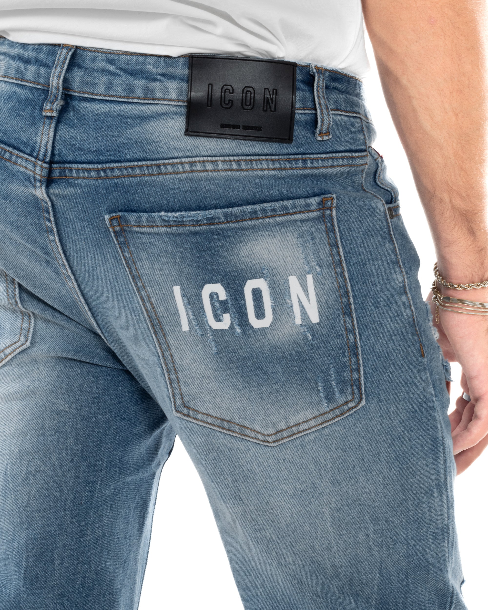 Jeans Uomo Slim Fit Denim Chiaro Sfumato Rotture ICON ICUF2W6D012