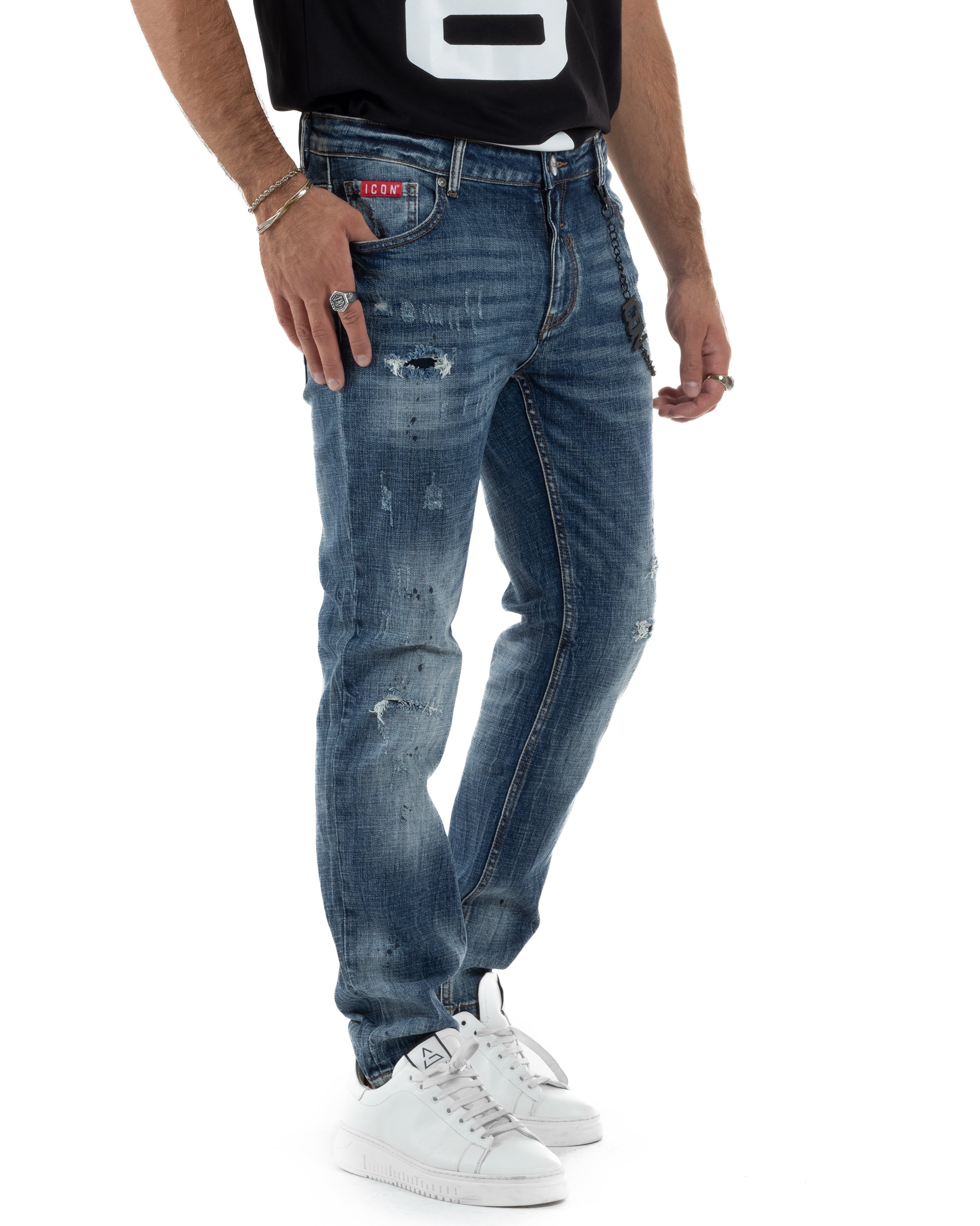 Jeans Uomo Slim Fit Denim Sfumato Rotture ICON ICUF2W6D018