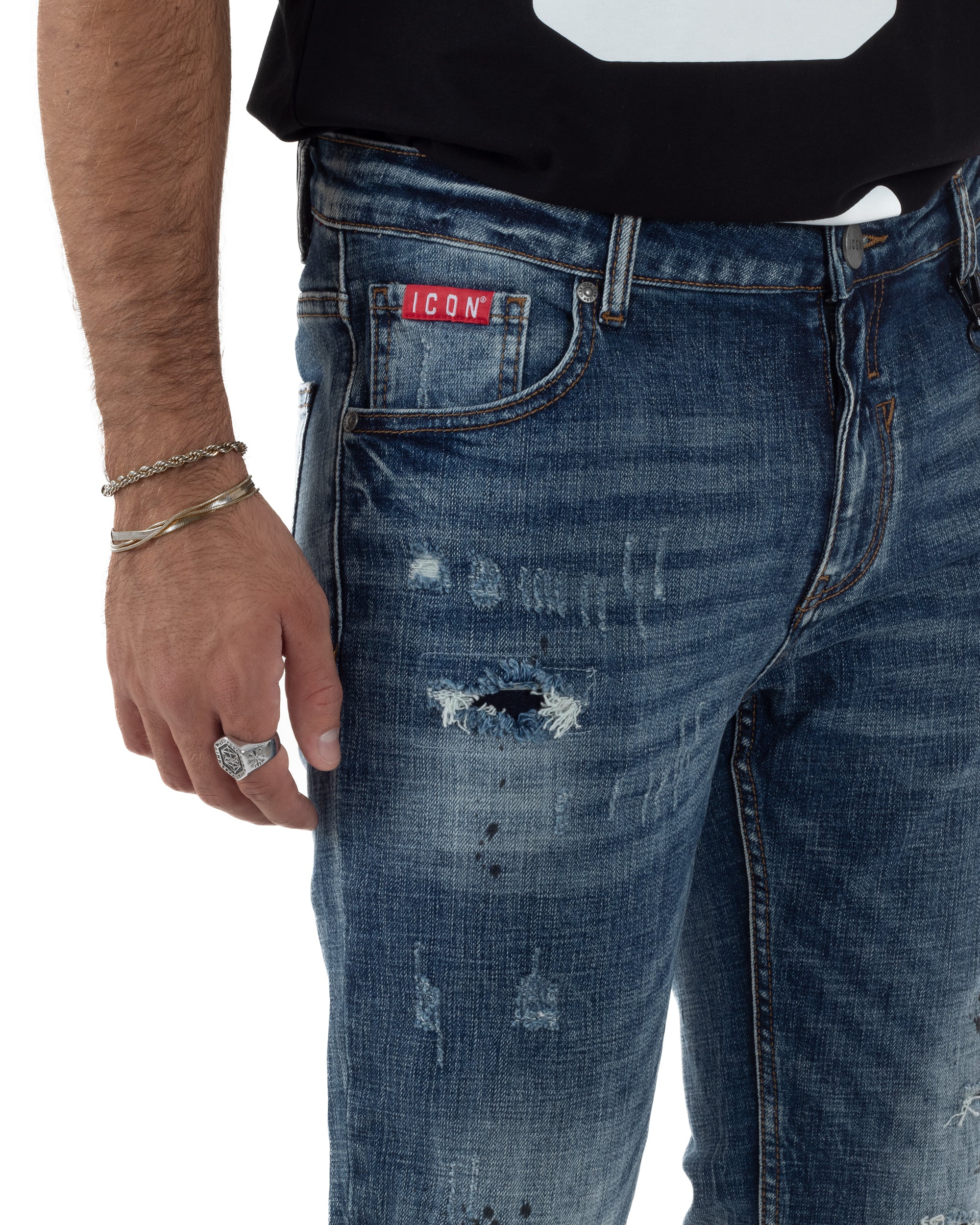 Jeans Uomo Slim Fit Denim Sfumato Rotture ICON ICUF2W6D018