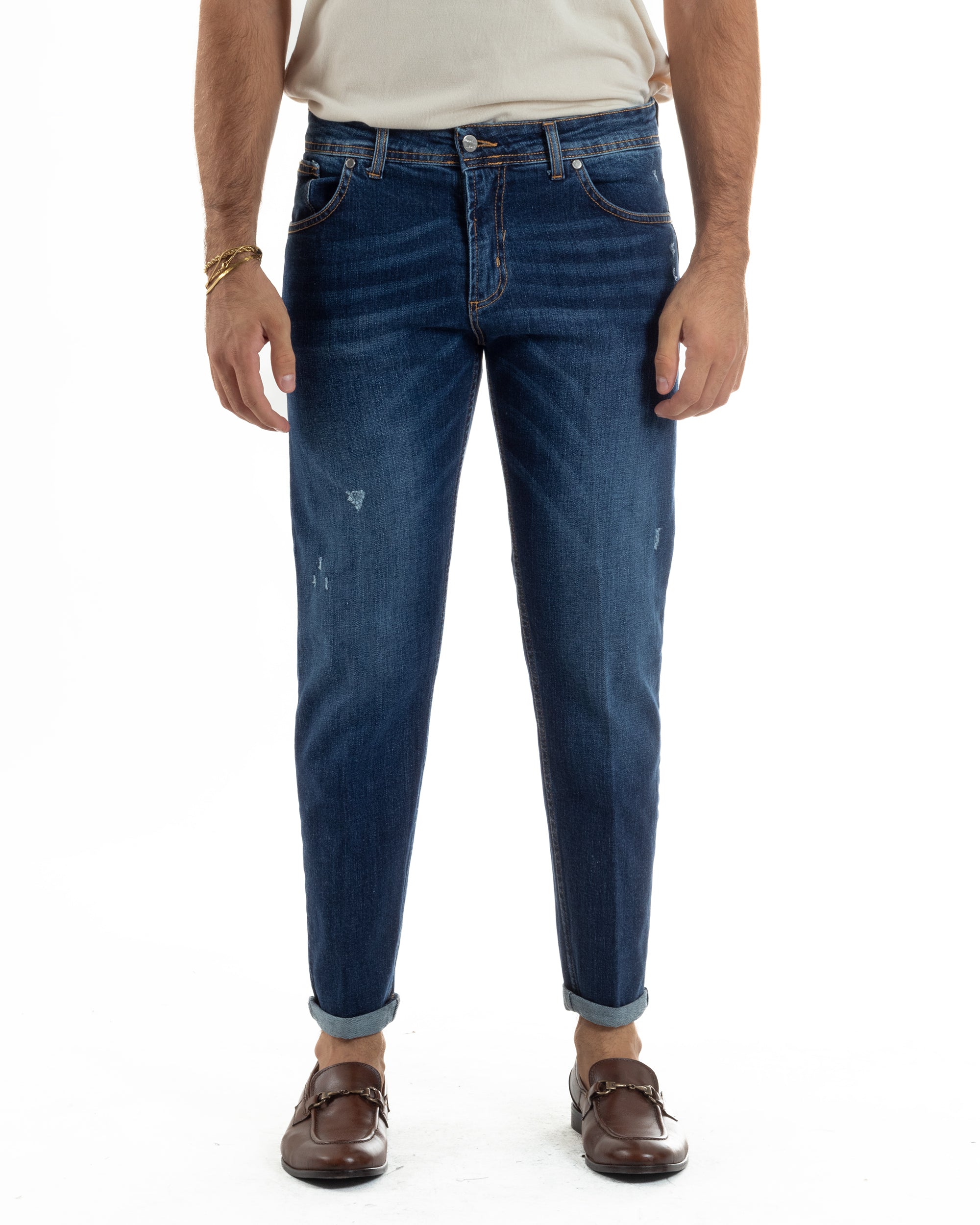 Jeans Uomo Slim Fit Denim Scuro Rotture BlackSunday JS1153A