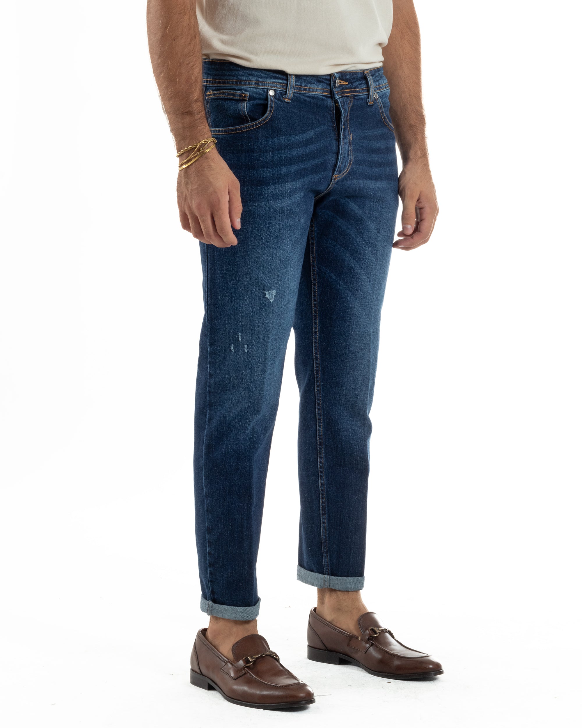 Jeans Uomo Slim Fit Denim Scuro Rotture BlackSunday JS1153A