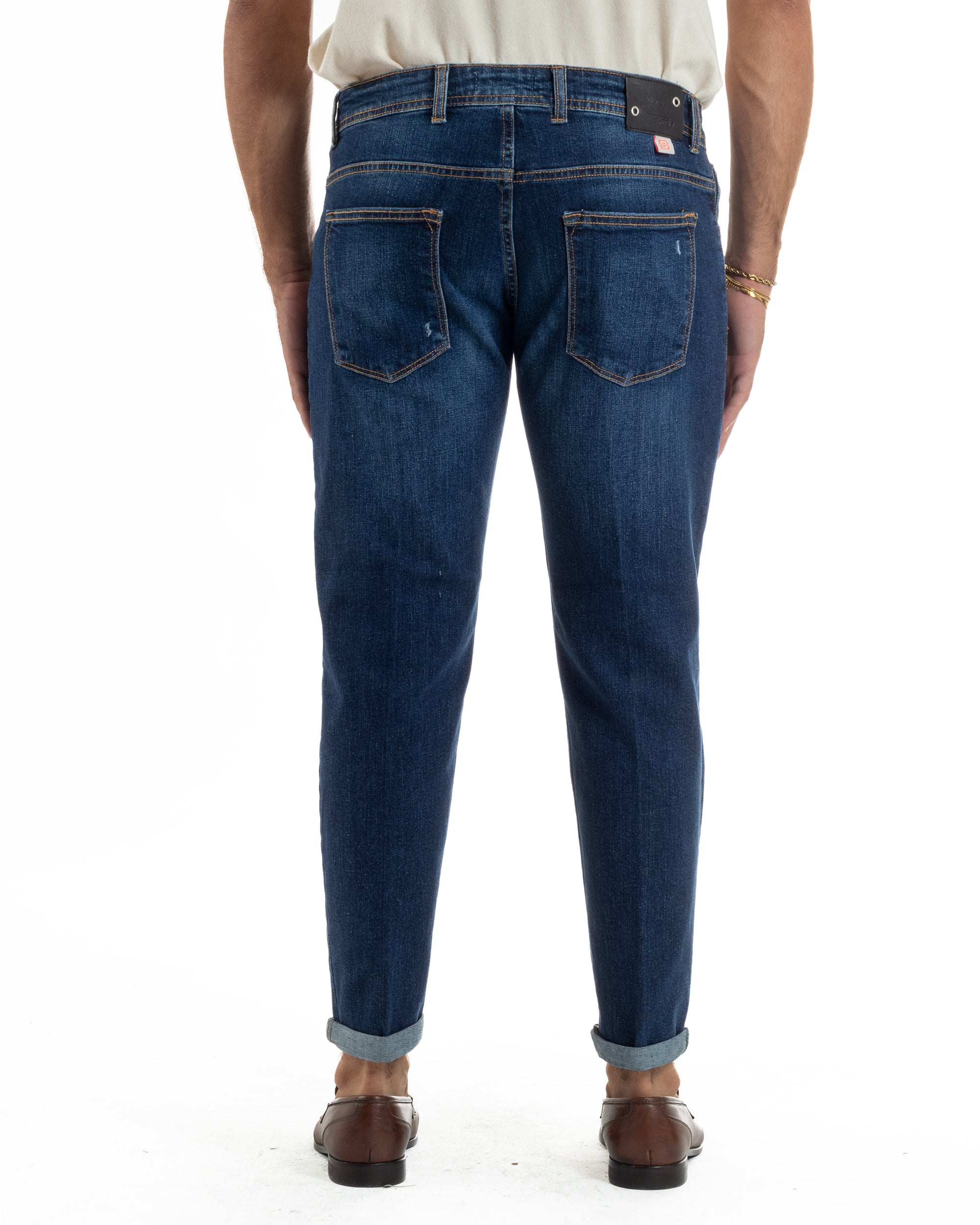 Jeans Uomo Slim Fit Denim Scuro Rotture BlackSunday JS1153A