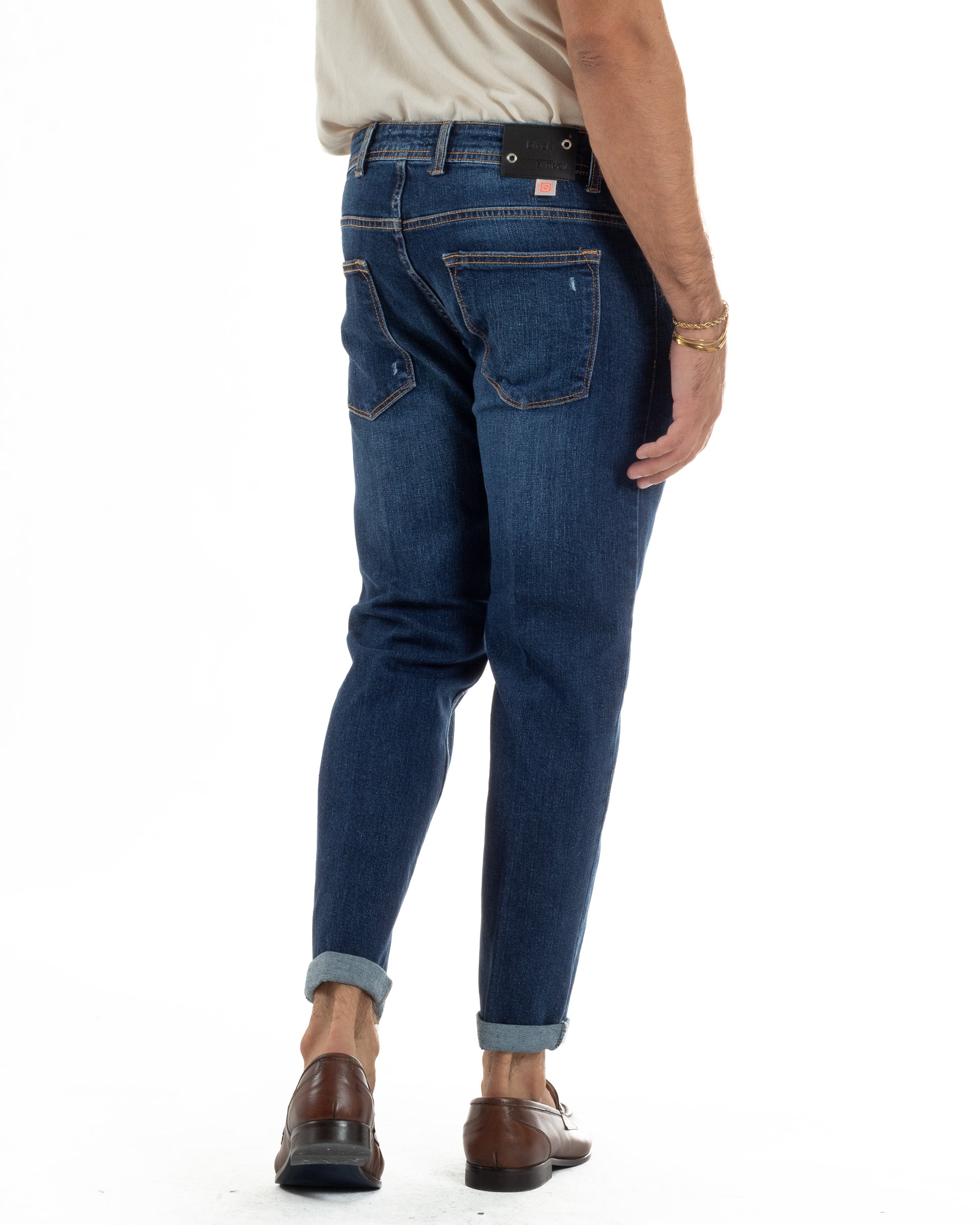 Jeans Uomo Slim Fit Denim Scuro Rotture BlackSunday JS1153A