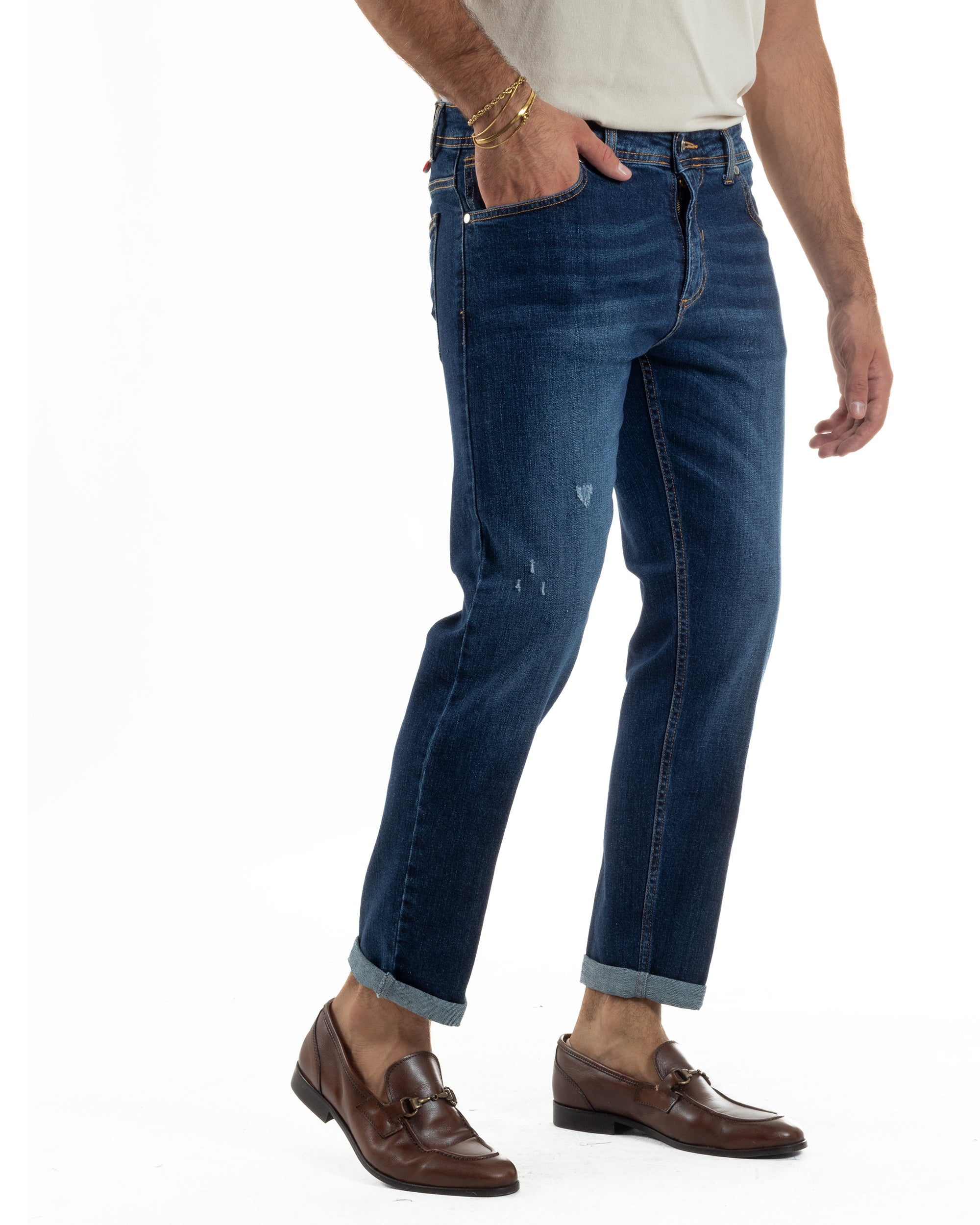 Jeans Uomo Slim Fit Denim Scuro Rotture BlackSunday JS1153A