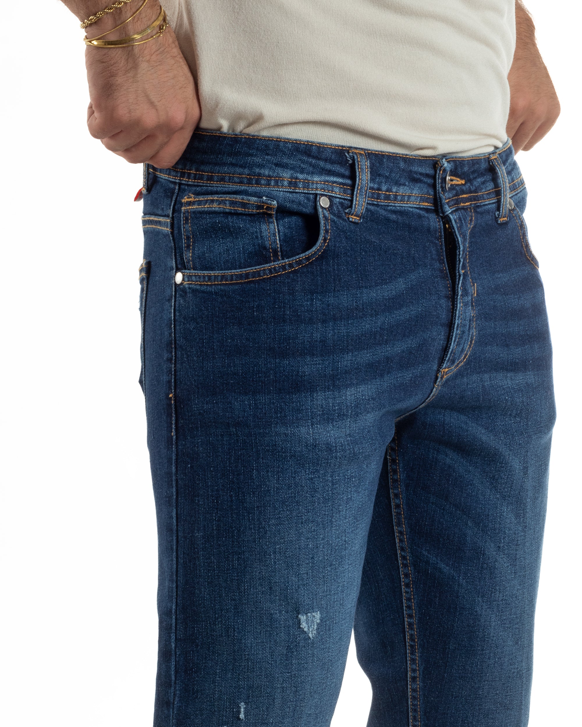 Jeans Uomo Slim Fit Denim Scuro Rotture BlackSunday JS1153A