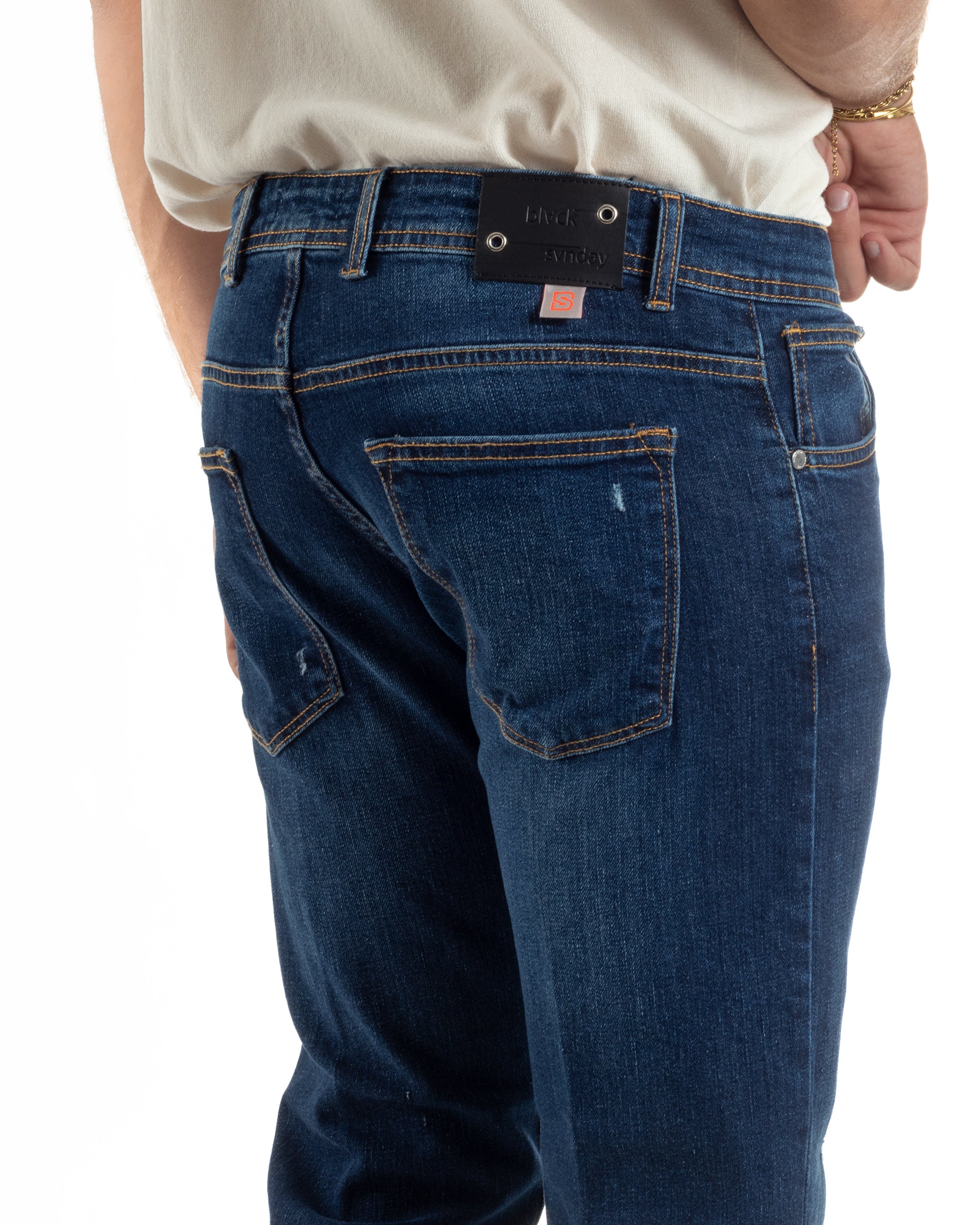 Jeans Uomo Slim Fit Denim Scuro Rotture BlackSunday JS1153A