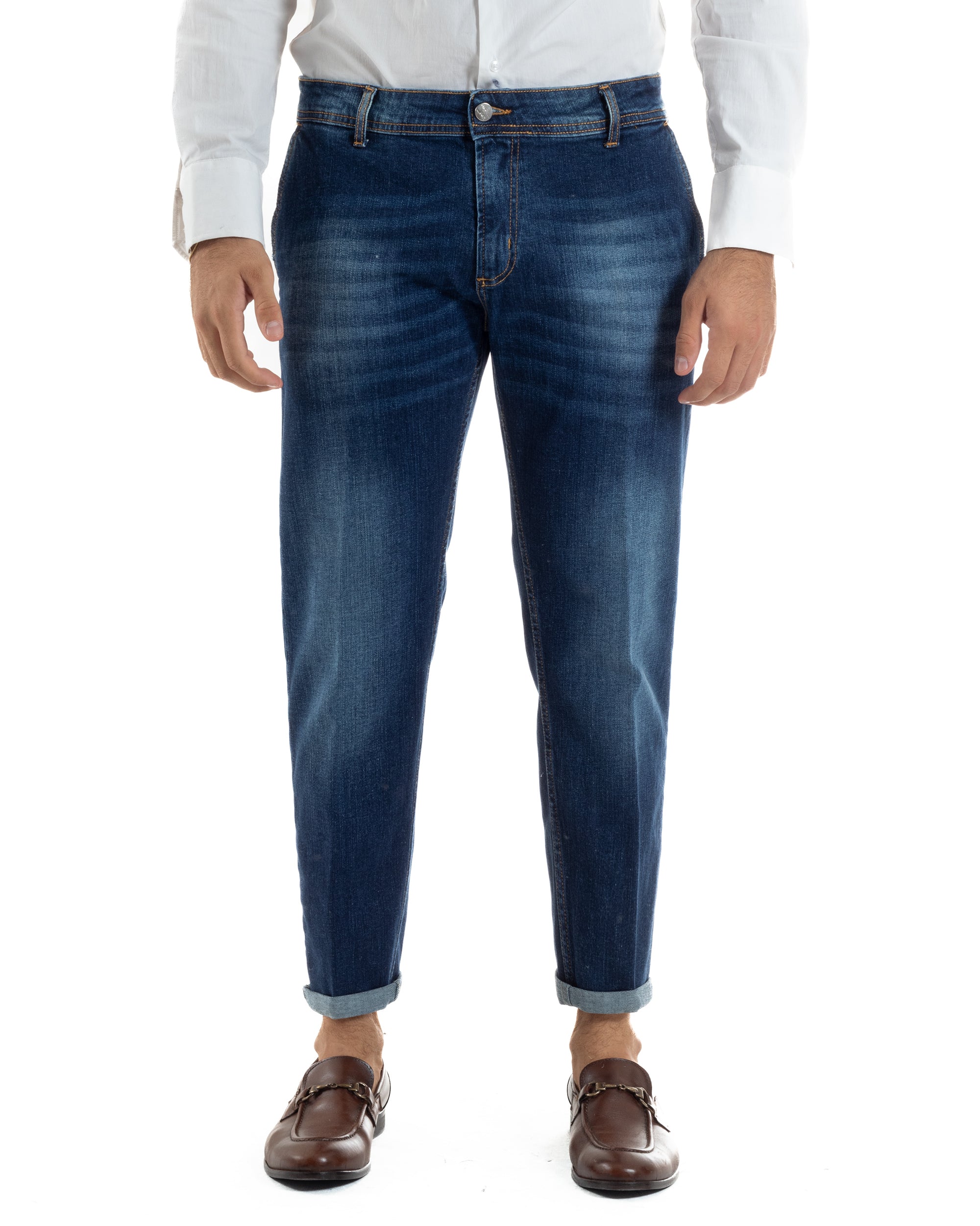 Jeans Uomo Slim Fit Denim Scuro Tasche America BlackSunday JS1154A