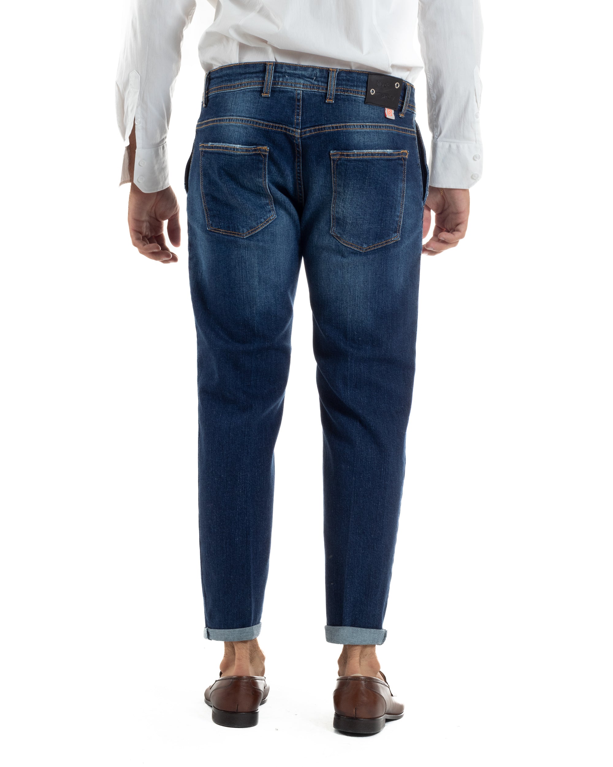 Jeans Uomo Slim Fit Denim Scuro Tasche America BlackSunday JS1154A