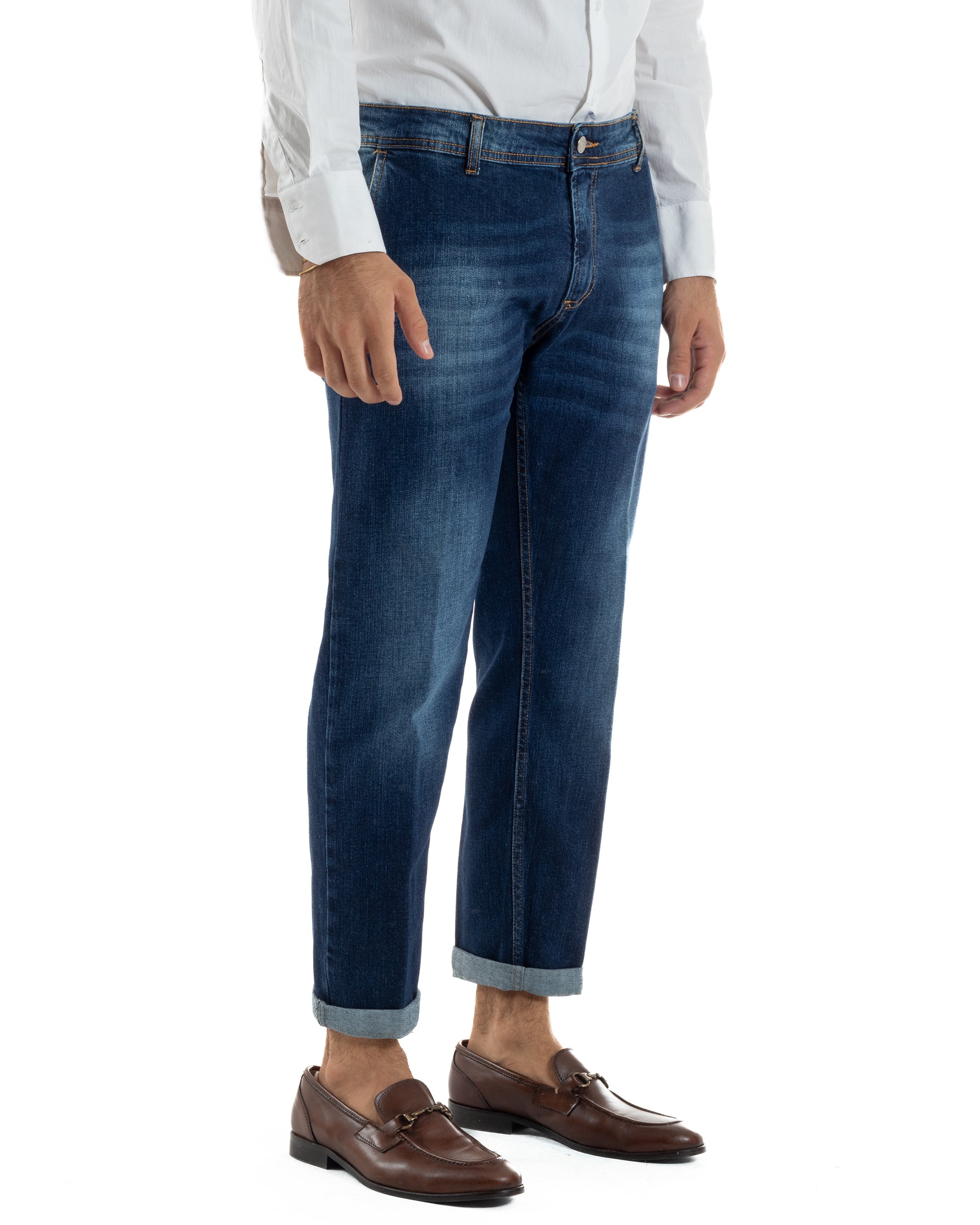 Jeans Uomo Slim Fit Denim Scuro Tasche America BlackSunday JS1154A