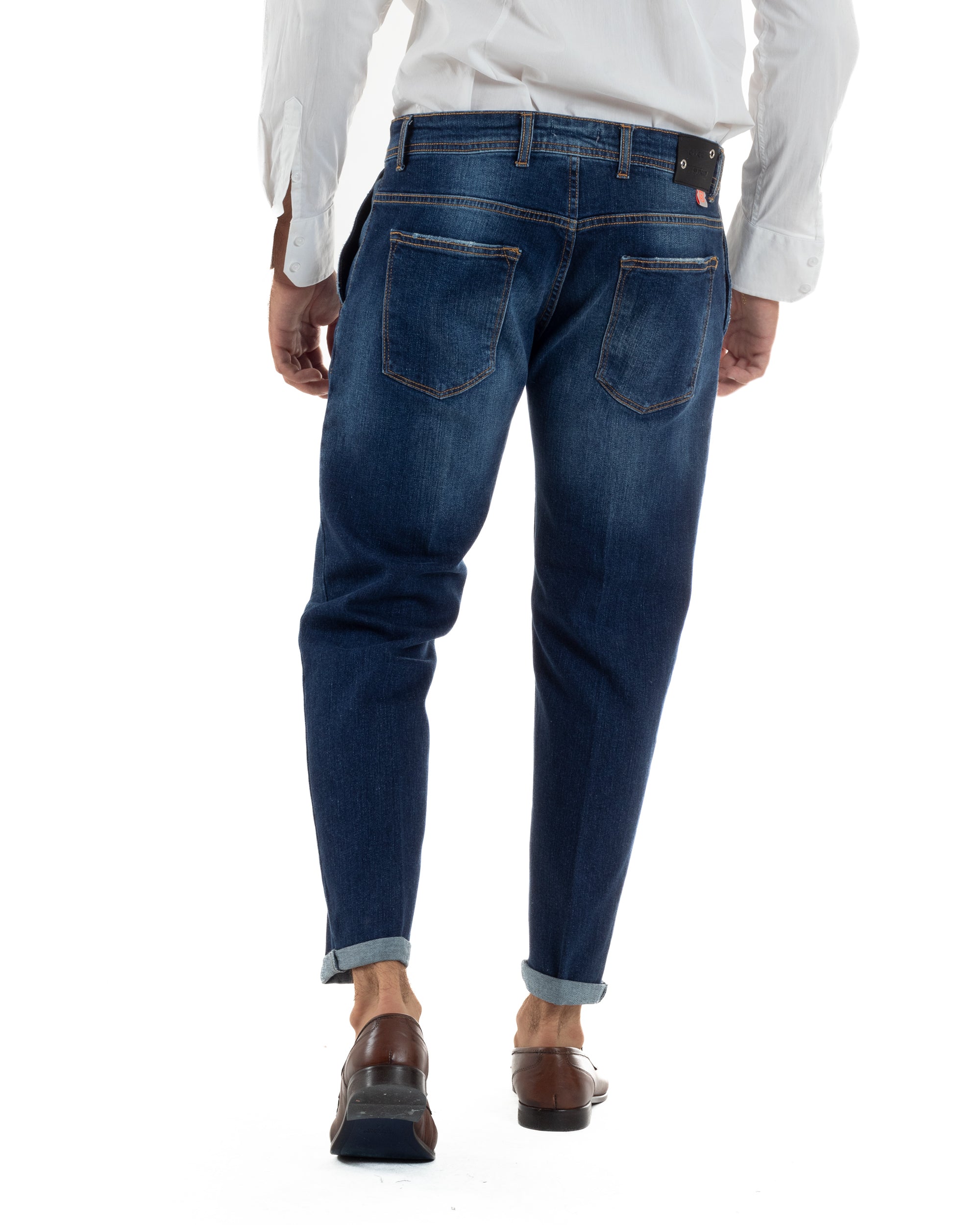 Jeans Uomo Slim Fit Denim Scuro Tasche America BlackSunday JS1154A