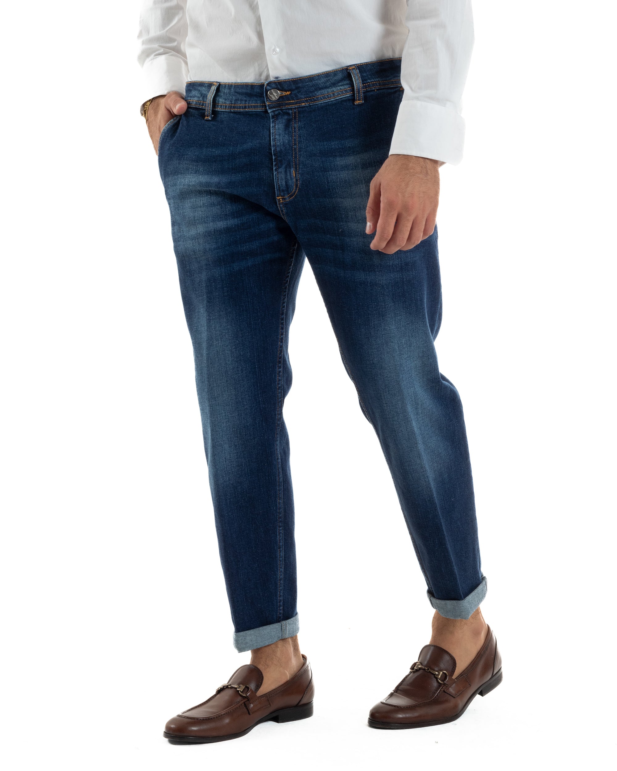 Jeans Uomo Slim Fit Denim Scuro Tasche America BlackSunday JS1154A