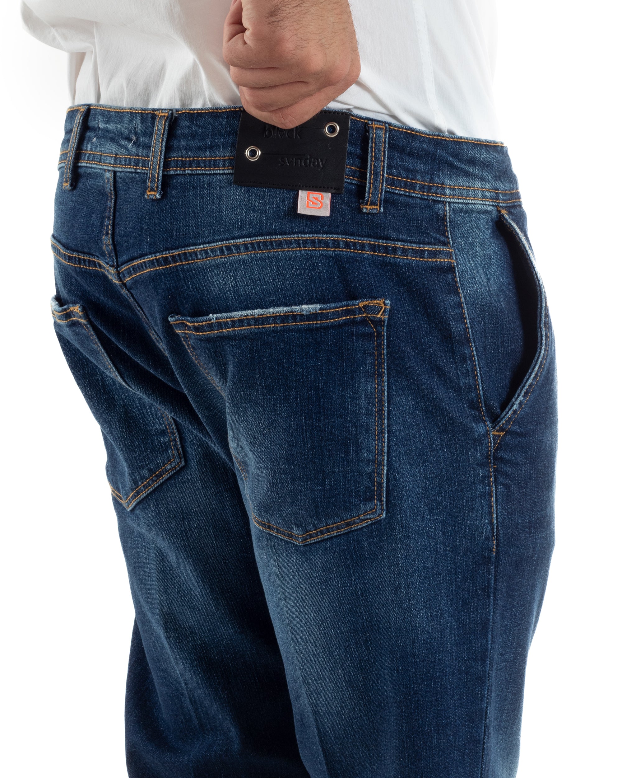 Jeans Uomo Slim Fit Denim Scuro Tasche America BlackSunday JS1154A