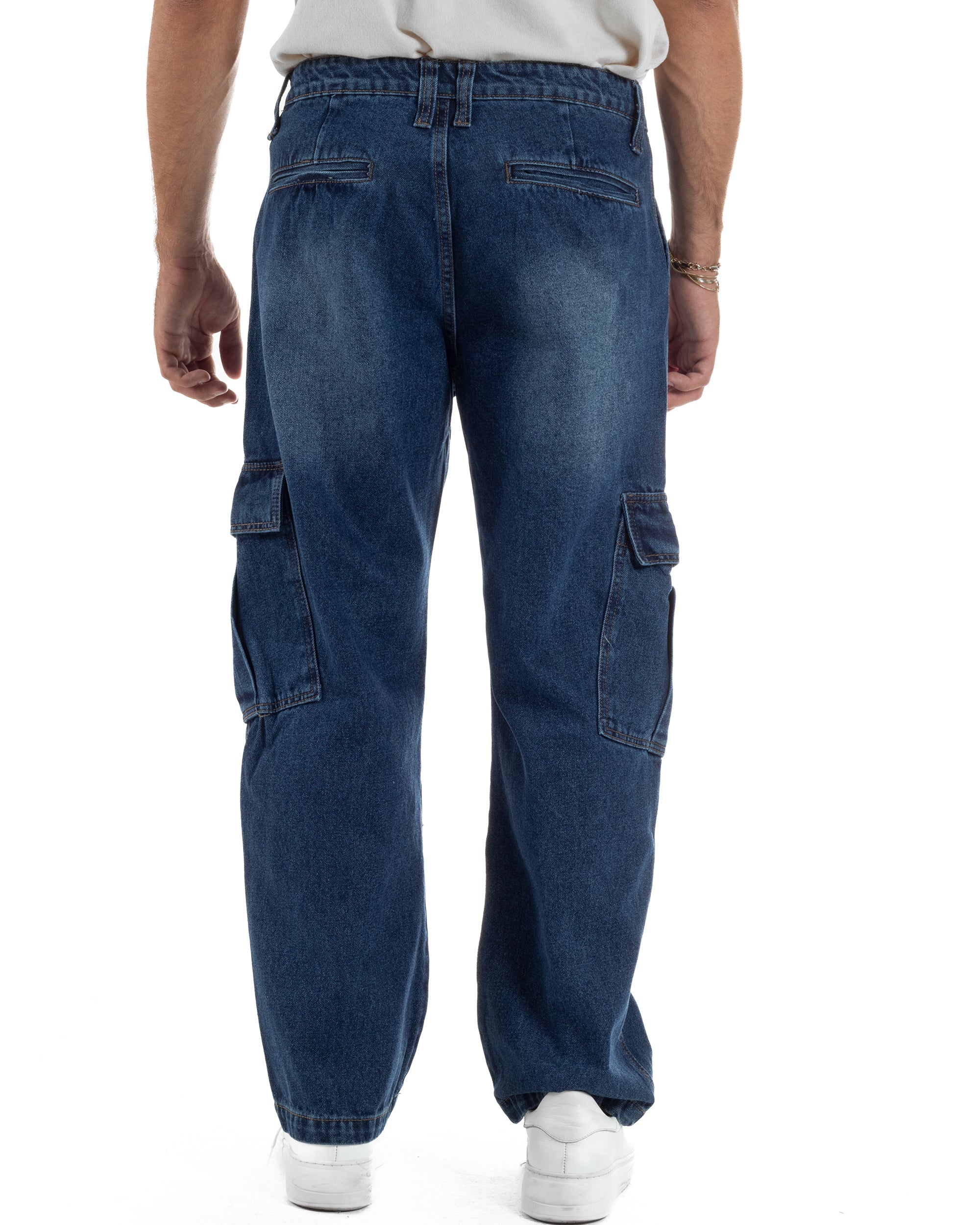 Jeans Uomo Pantaloni Cargo Denim Scuro Baggy Fit JS1155A