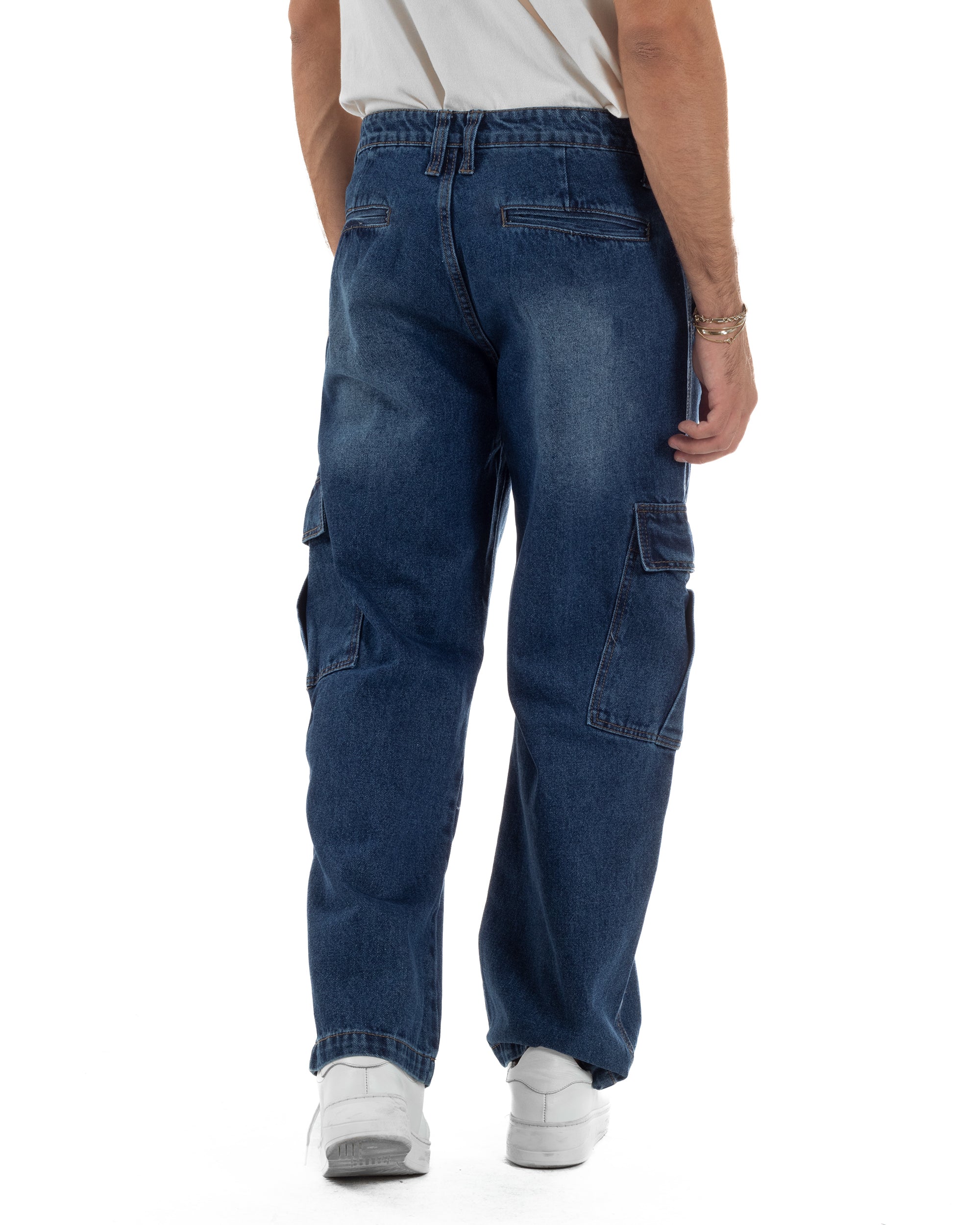 Jeans Uomo Pantaloni Cargo Denim Scuro Baggy Fit JS1155A