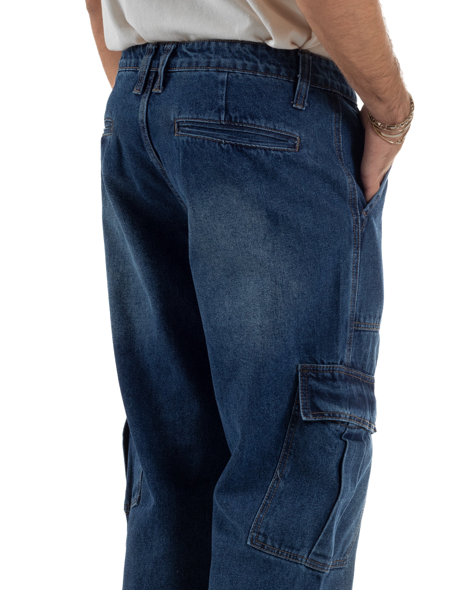 Jeans Uomo Pantaloni Cargo Denim Scuro Baggy Fit JS1155A