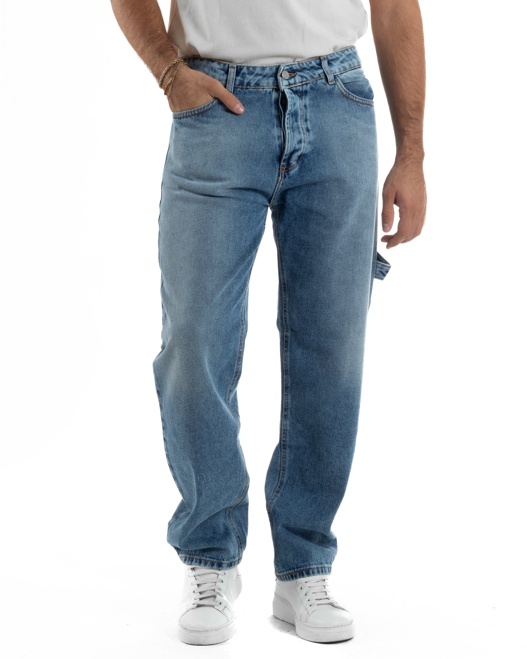 Jeans Uomo Pantaloni Carpenter Denim Chiaro Baggy Fit JS1156A