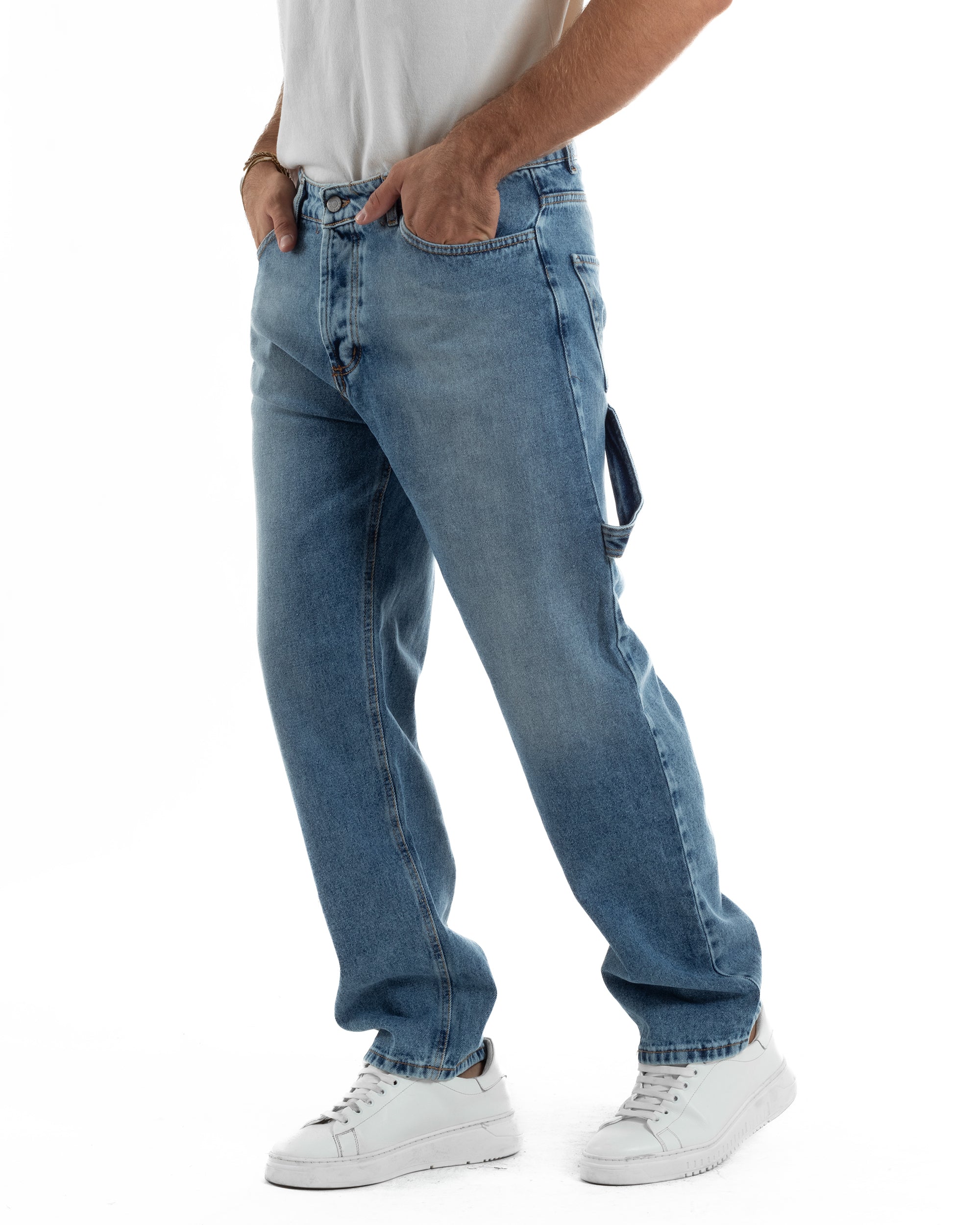 Jeans Uomo Pantaloni Carpenter Denim Chiaro Baggy Fit JS1156A